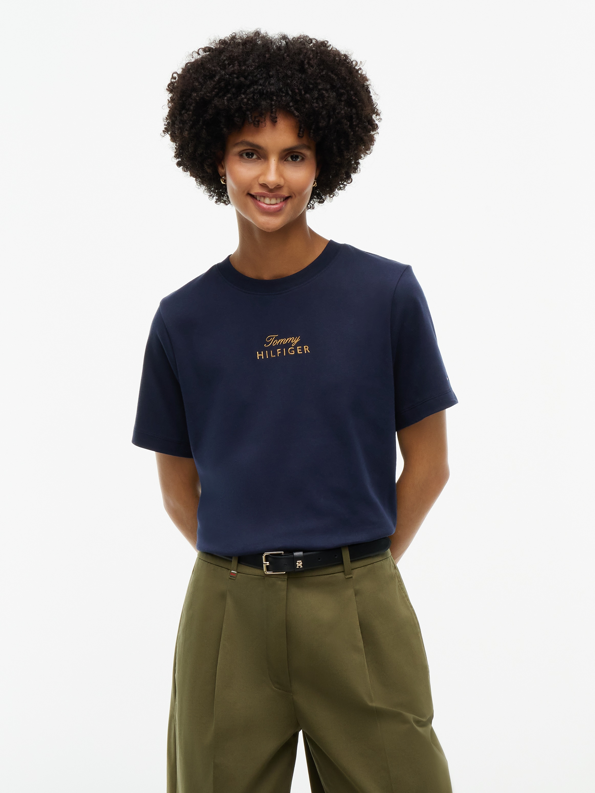 Tommy Hilfiger Kurzarmshirt »GOLD SCRIPT MDRN C-NK S/S TEE« Baumwolle
