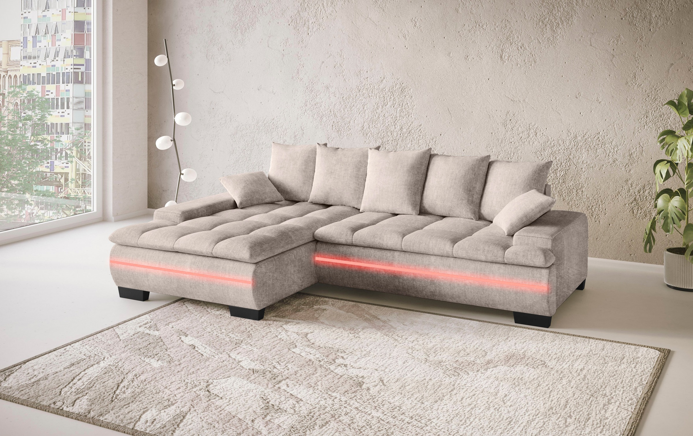 Mr. Couch Ecksofa »Haiti II, L-Form«, RGB-LED Beleuchtung, wahlweise mit Kaltschaum, Bett, Bettkasten
