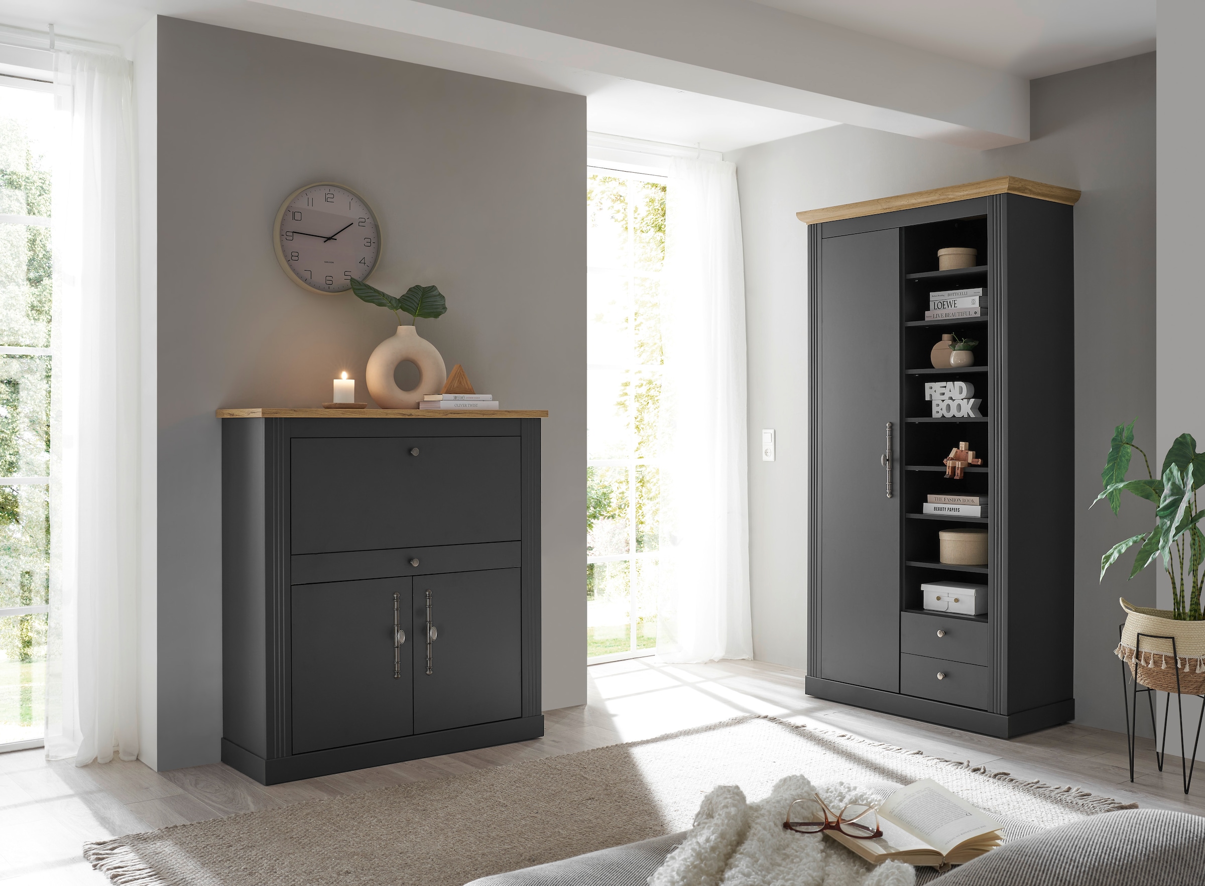 OTTO home Büromöbel-Set »Westminster, wohnliches Home-Office, Büro in zwei Farben verfügbar« Set, 2 tlg. enthält Sekretär und Stauraumschrank im Landhausstil, mit Kabelkanal
