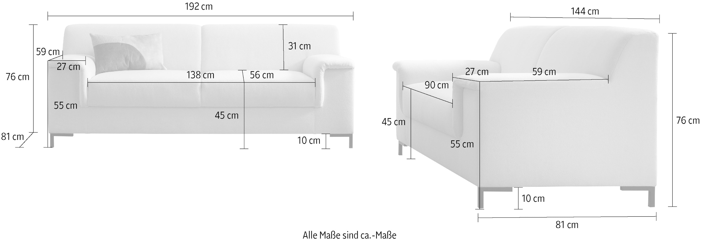 INOSIGN Polstergarnitur »Jamie 2, auch in Cord, bestehend aus 1,5- und 2,5-Sitzer«, (2 tlg.), zeitlos, modern, mit komfortablem Federkern