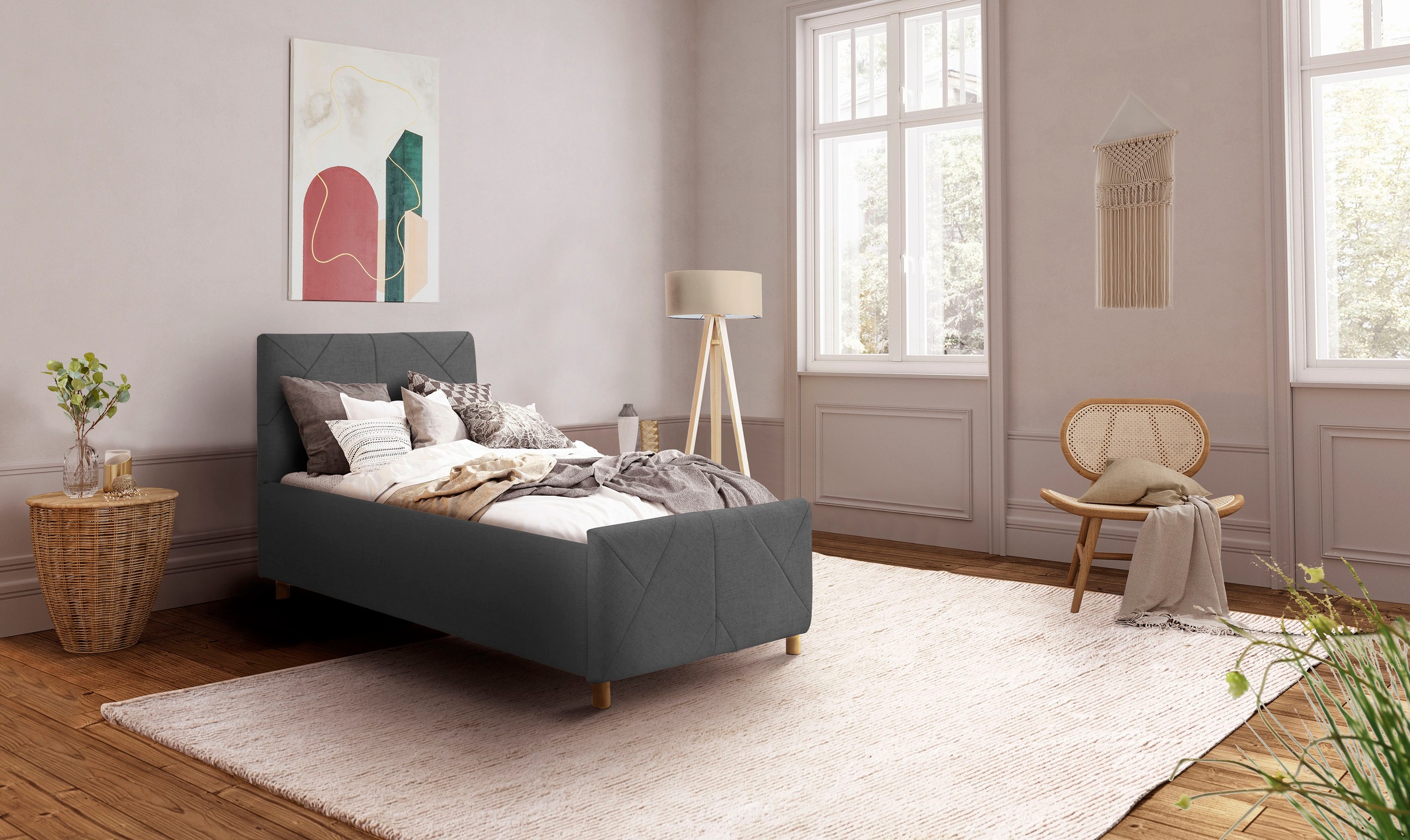 andas Polsterbett »Yorin«, interessante Steppung im Kopf- und Fußteil, 5 Breiten, auch bis zu 220 cm lang, incl. Roll-Lattenrost