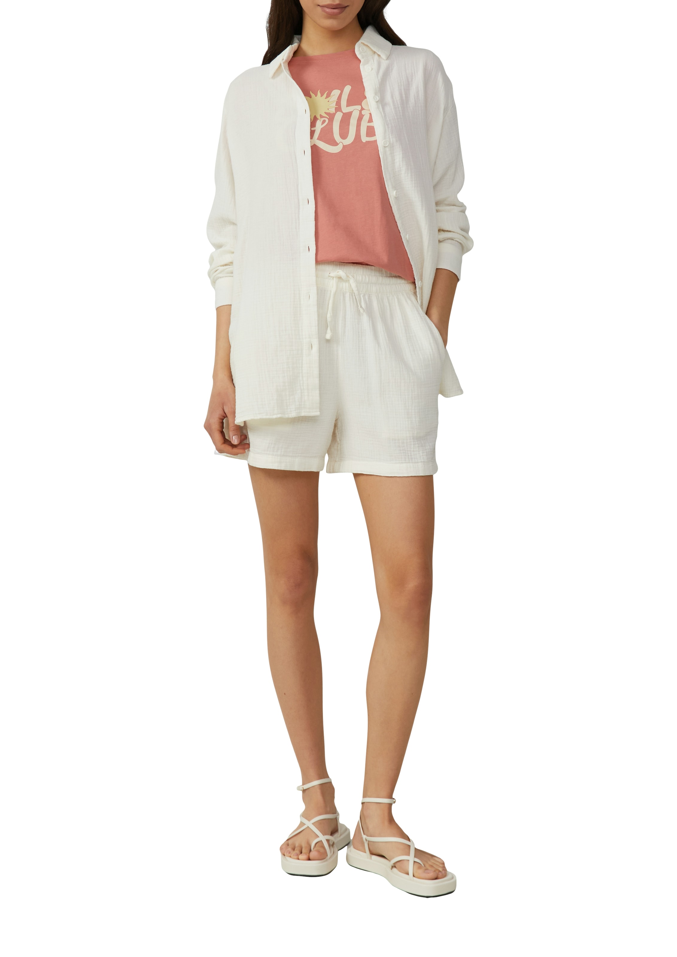 QS Shorts, im Crinkle-Look und mit Bindeband