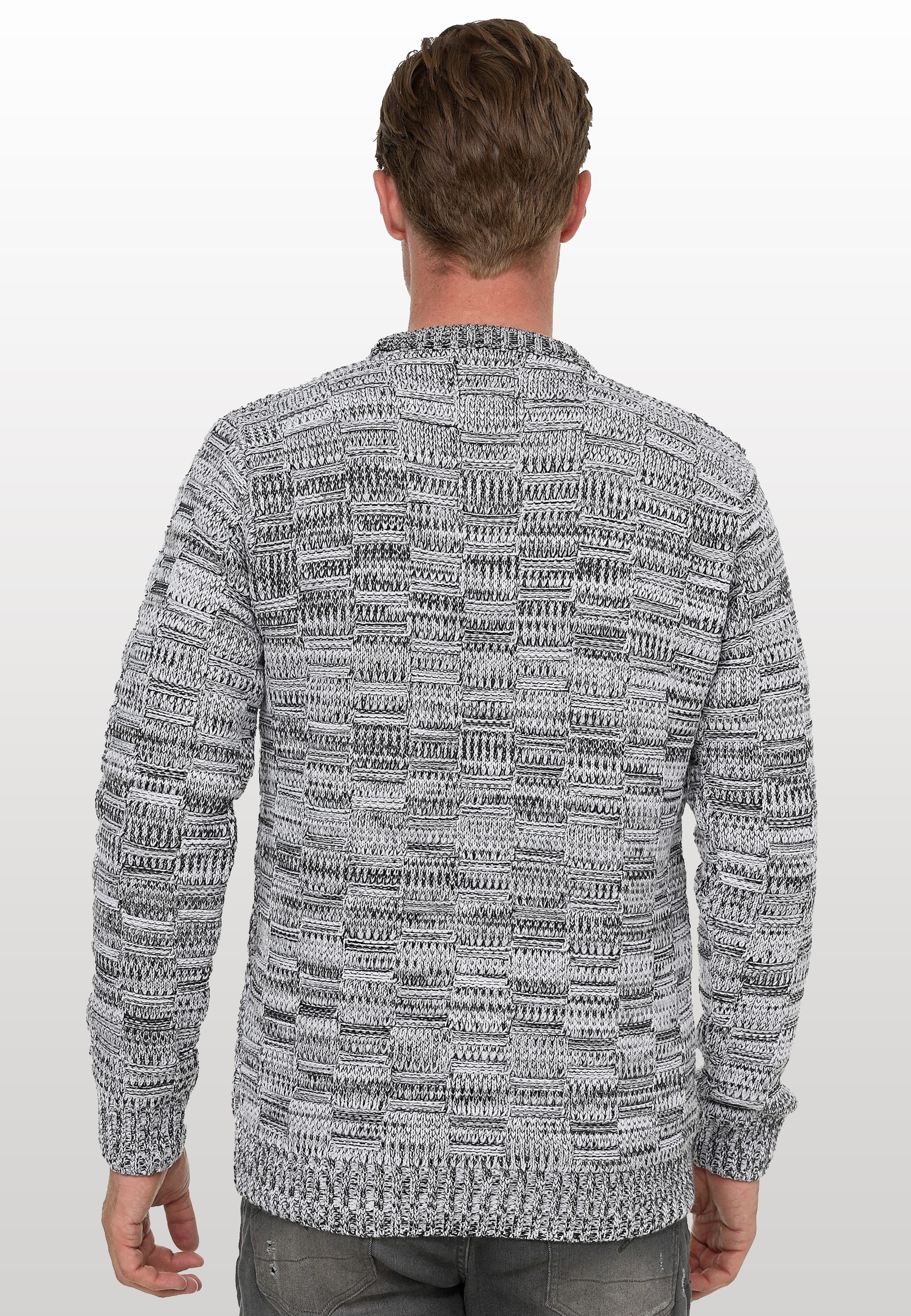 Strickpullover RUSTY NEAL, Herren, Gr. M, weiß, 70% Polyacryl, 30% Baumwolle, unifarben, normal, Rundhals, Pullover Strickpullover, mit dezenter Musterung und Strick-Design 3