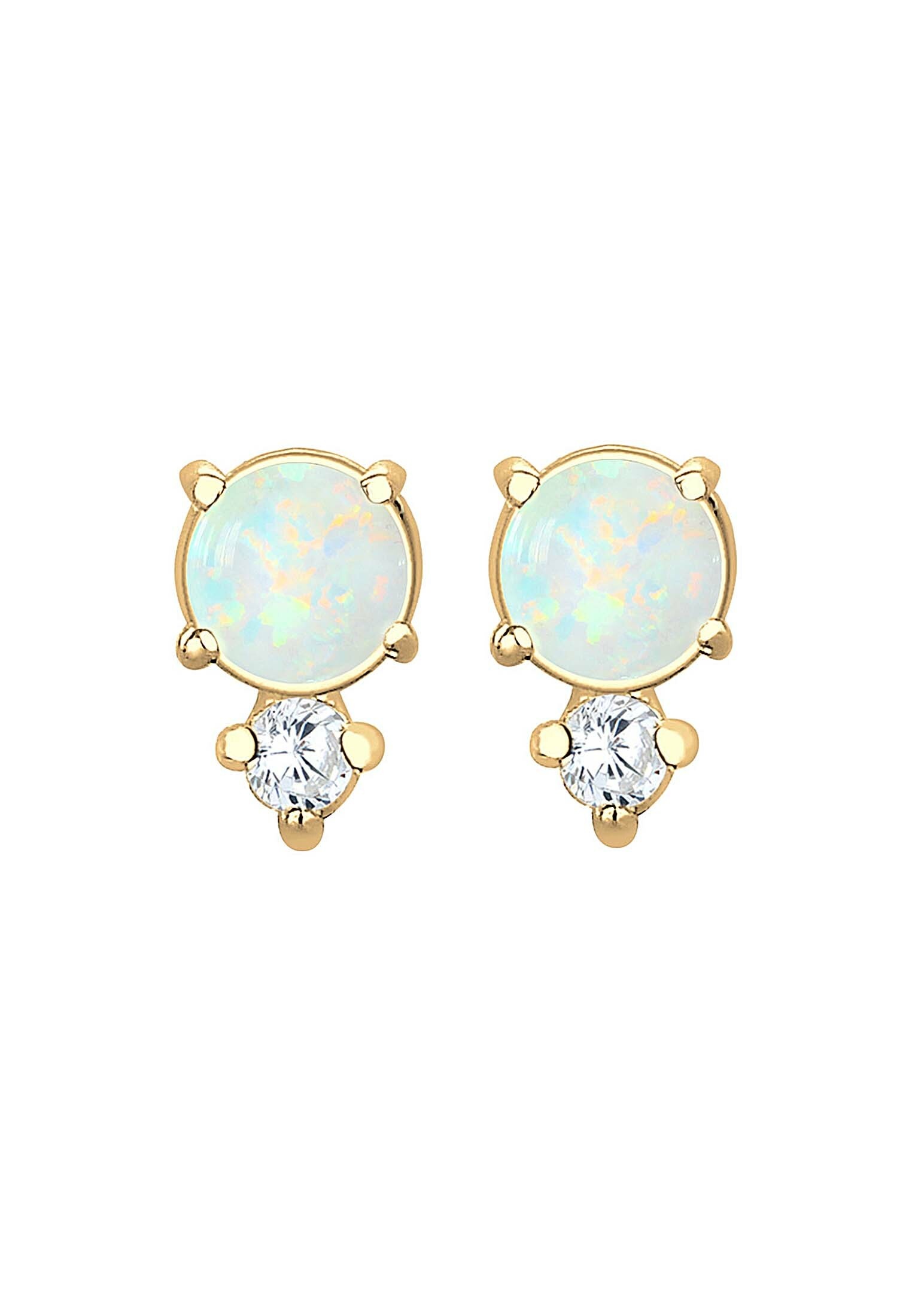 Elli Paar Ohrstecker »Opal Rund und Zirkonia 925 Silber«