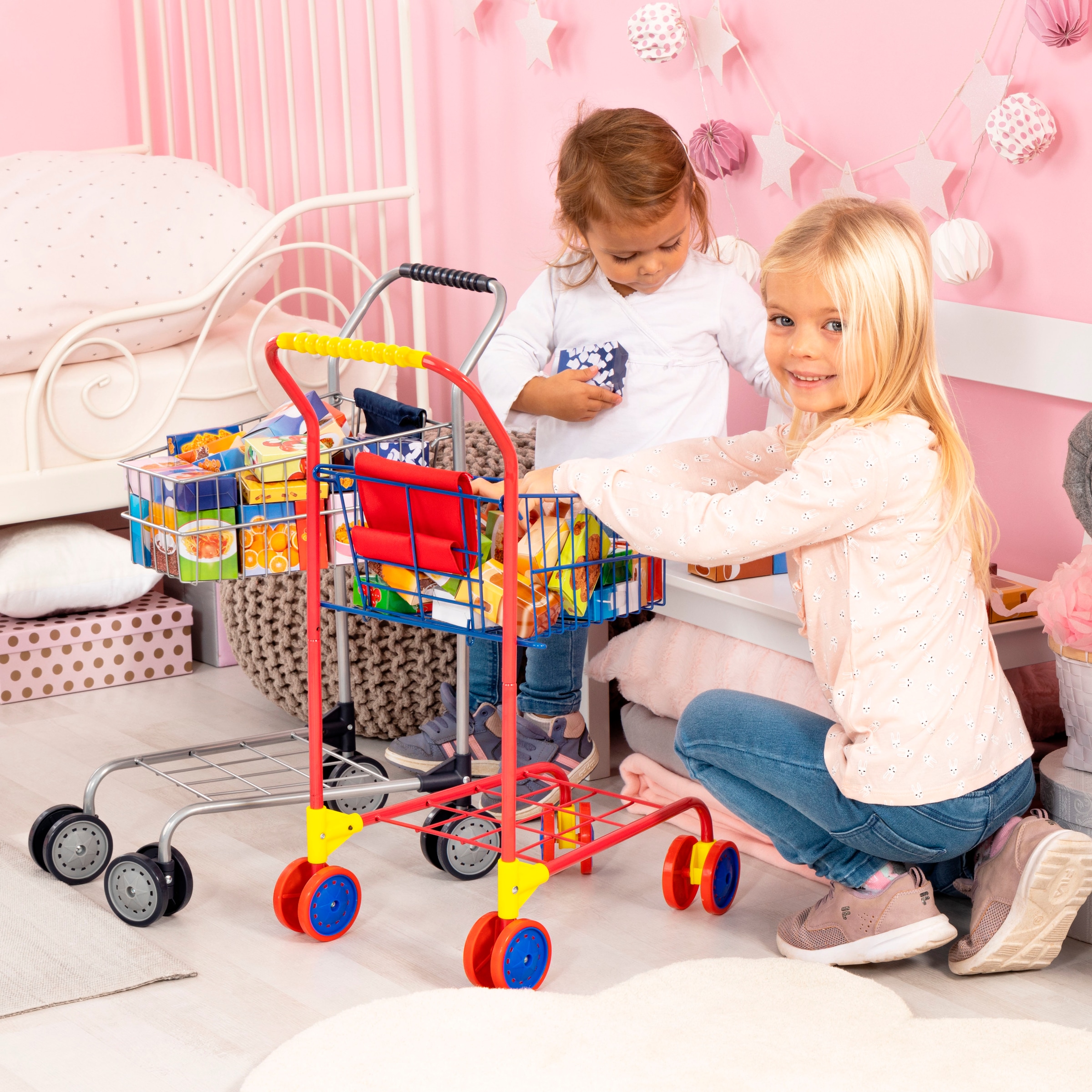 Bayer Spiel-Einkaufswagen mit lebensechten Spiellebensmitteln