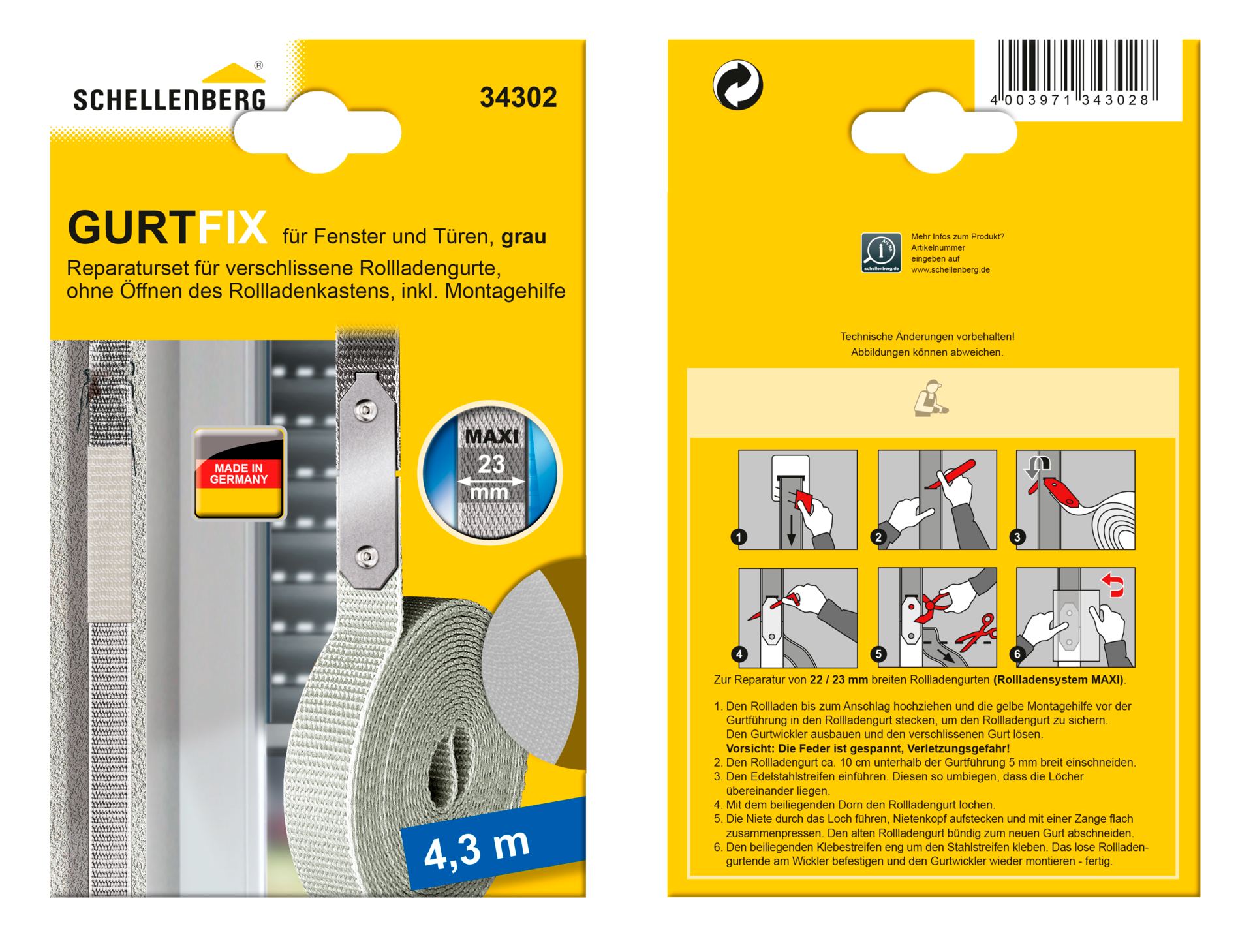 SCHELLENBERG Reparatur-Set »Rollladen Gurtfix für das Rollladensystem Maxi«, für alte Gurtbänder in unterschiedlichen Farben, 23 mm x 4,3 m