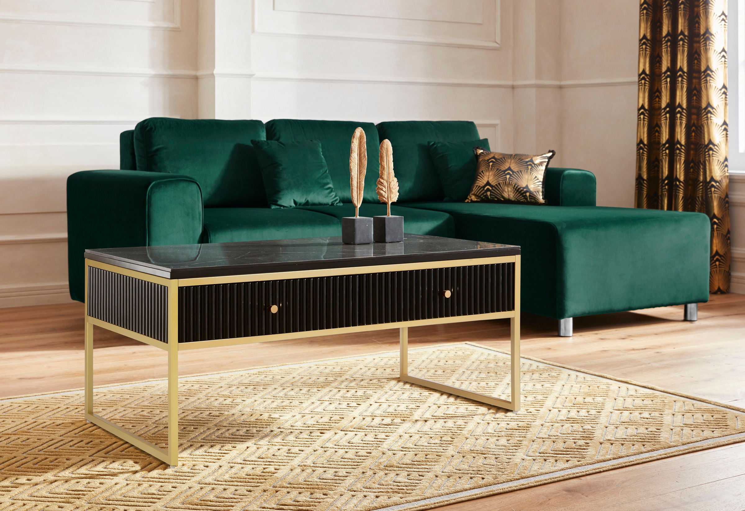 Leonique Couchtisch "Fleuriss" Keramikplatte, goldenen Beinen, FSC-zertifiz günstig online kaufen