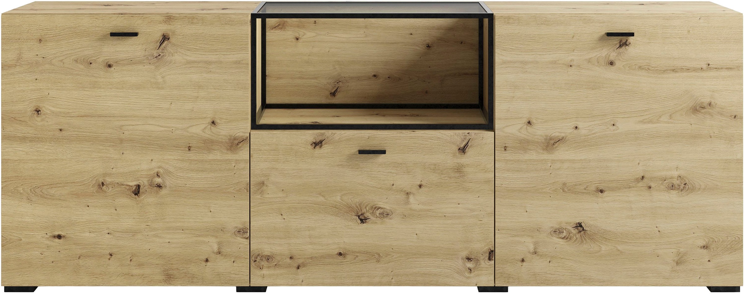 byLIVING Sideboard »Frame« 1 Stk. tlg. moderne Kommode mit Metalleinsatz und Glasplatte, 200cm breit.