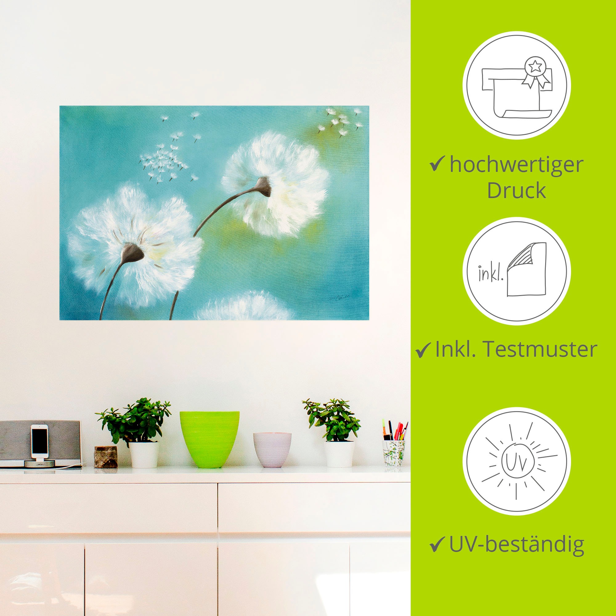Artland Wandbild »Pusteblumen«, Blumen, (1 St.), als Alubild, Outdoorbild, Leinwandbild, Poster, Wandaufkleber