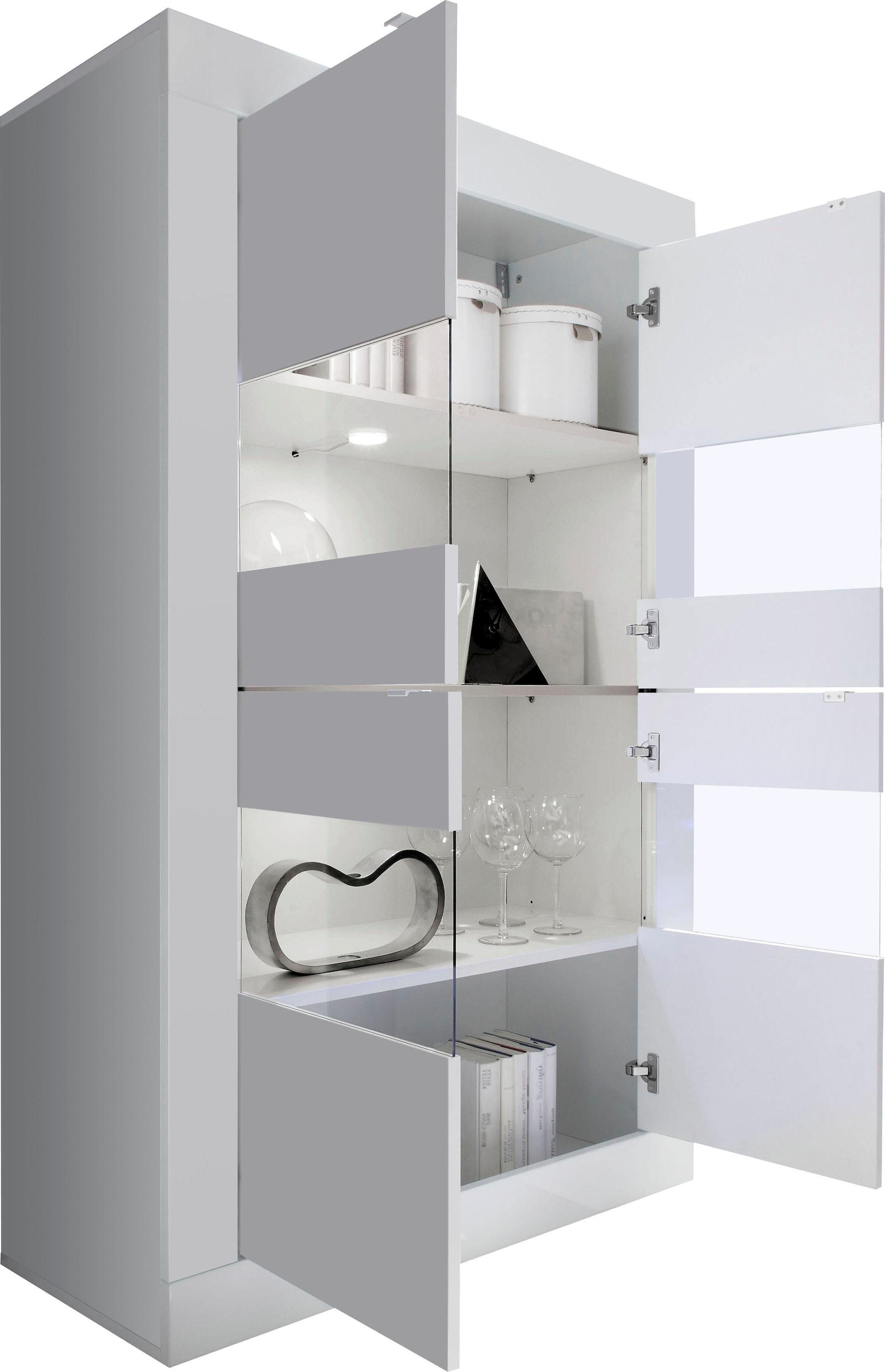 LC Vitrine »Basic Höhe 162 cm, Standvitrine mit 4 Türen - Metallgriffe,«, Stauraumvitrine in moderner Rahmenoptik, Hochschrank, Anrichte