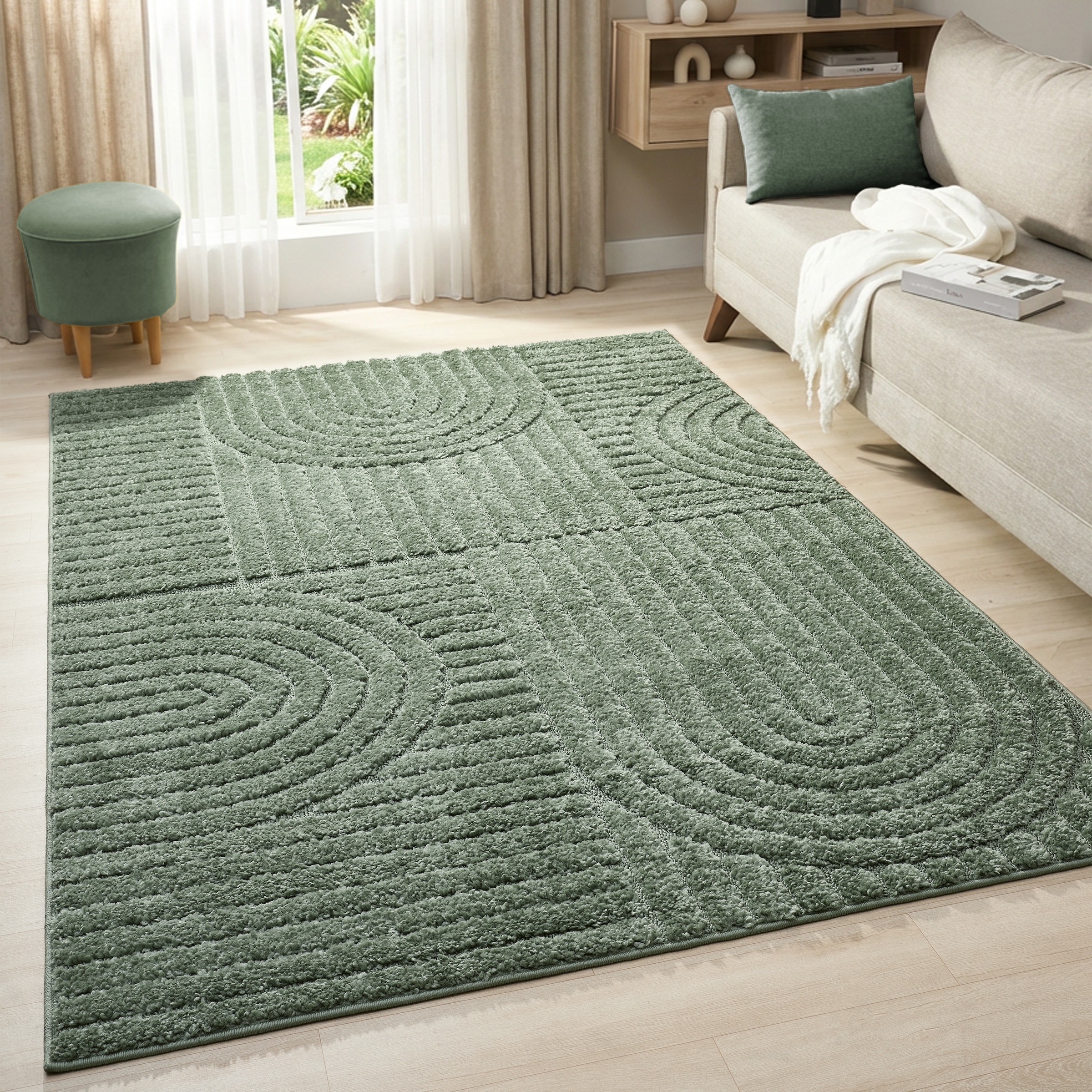 OTTO home Teppich »Jonne, Boho-Design, Scandi, Designteppich« rechteckig 20 mm Höhe Hoch-Tief, 3D Optik, skandinavischer Stil, Wohnzimmer, Schlafzimmer