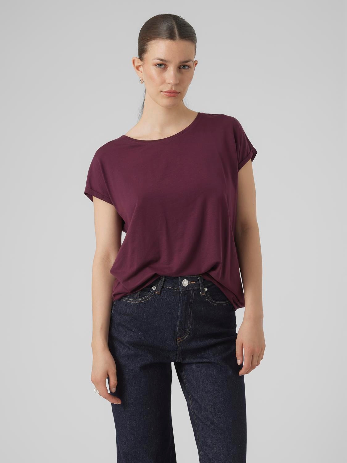 Vero Moda T-Shirt "Vmava Plain Ss Top Jrs Noos" Materialmix, Regular Fit