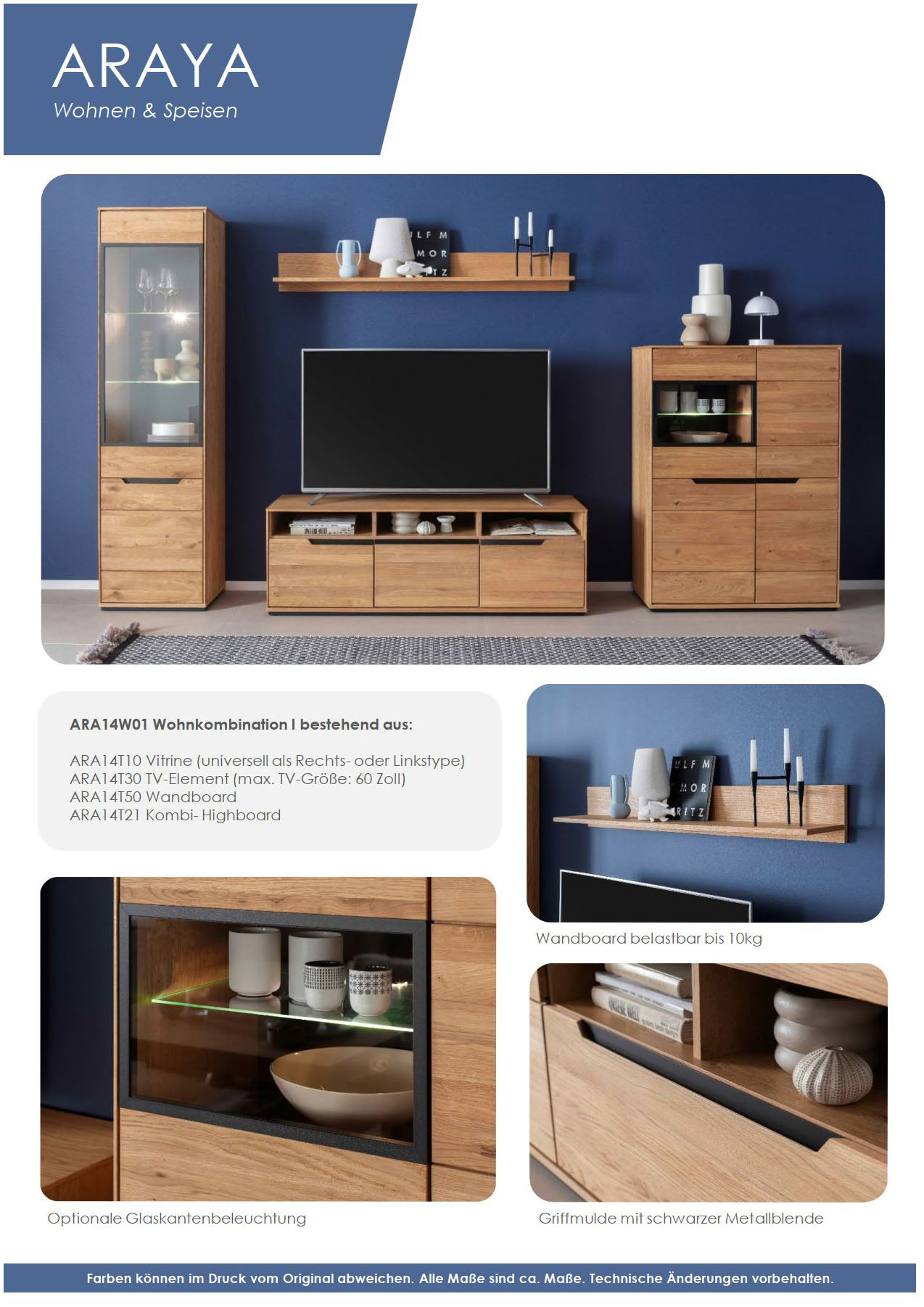 Thumbnail - MCA living Wohnwand "Araya Wohnkombination II" Komplett-Set, optional: Glaskantenbeleuchtung, 4 Stk. tlg. Schubkästen/ T...