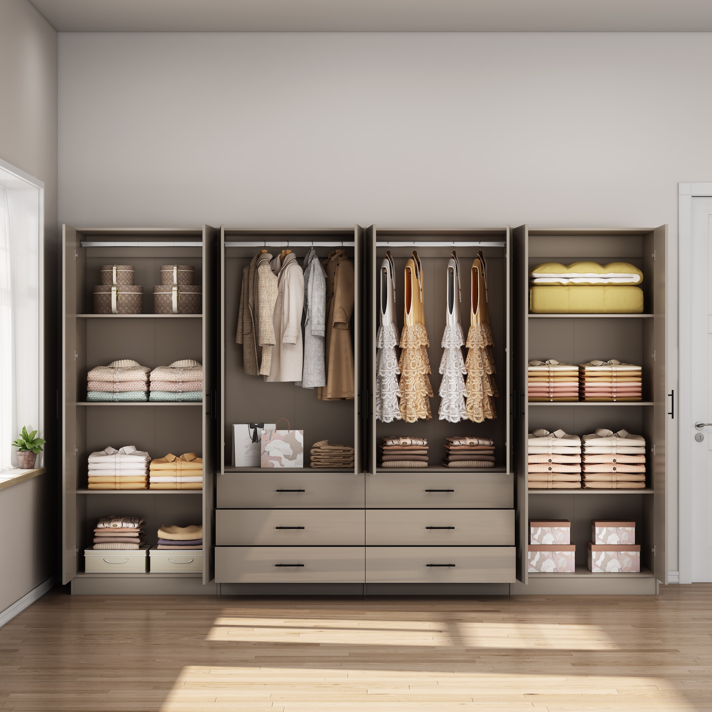 OTTO home Kleiderschrank »Trento Schlafzimmerschrank Garderobe hochglanz« Schrank mit 8 Türen und 6 Schubladen, hochglänzende Fronten