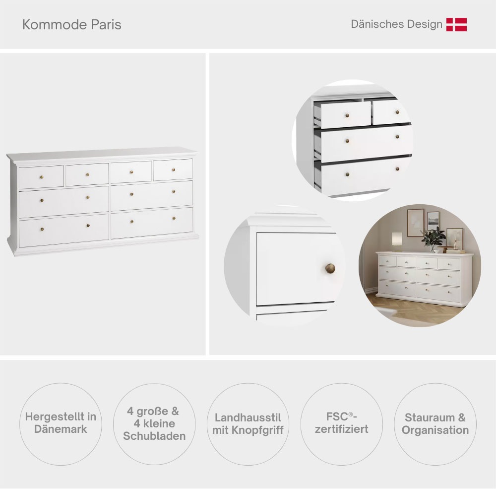 Thumbnail - Home affaire Kommode "Paris, Aufbewahrung, Schubladenschrank, Stauraum, mit 8 Schubladen" Landhausstil, Elegant, geräumi...