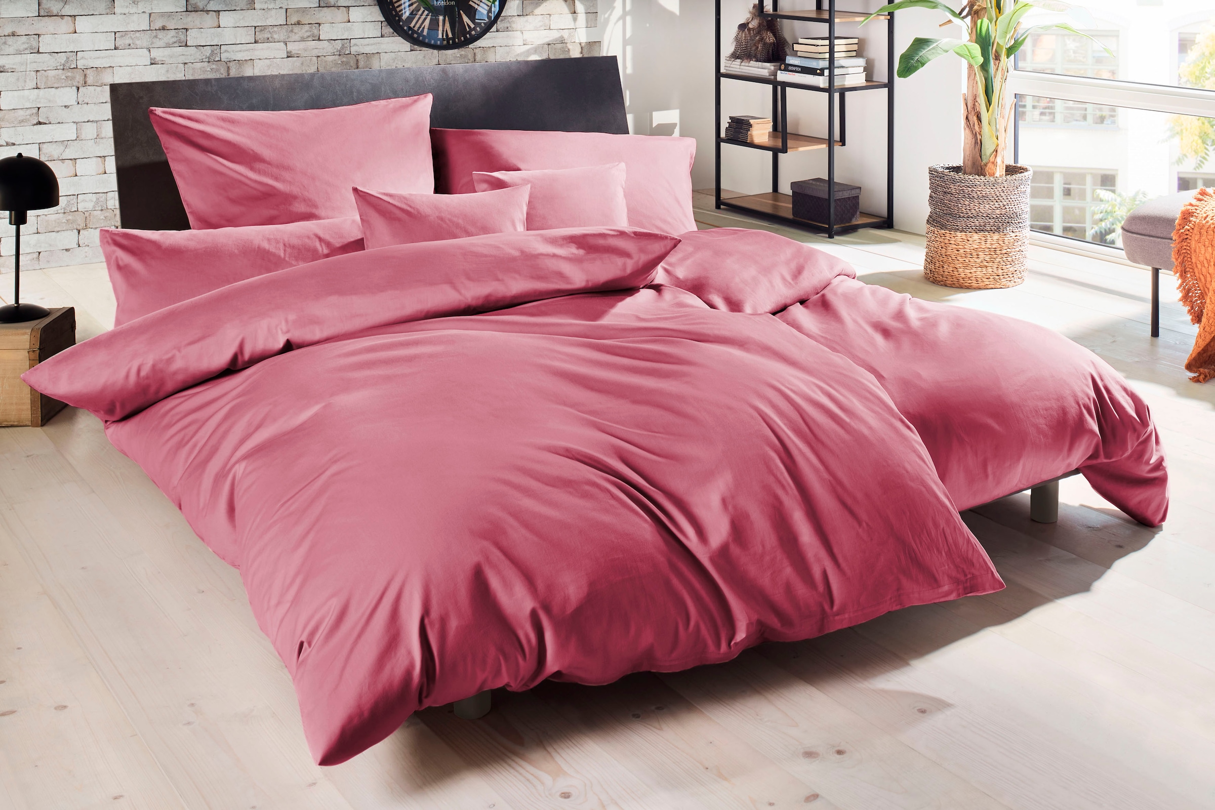 Primera Bettwäsche "Uni Luxus-Satin in Gr. 135x200, 155x220 oder 200x200 cm" 3 Stk. Bettwäsche aus Baumwolle, unifarbene Bettwäsche mit Reißverschluss