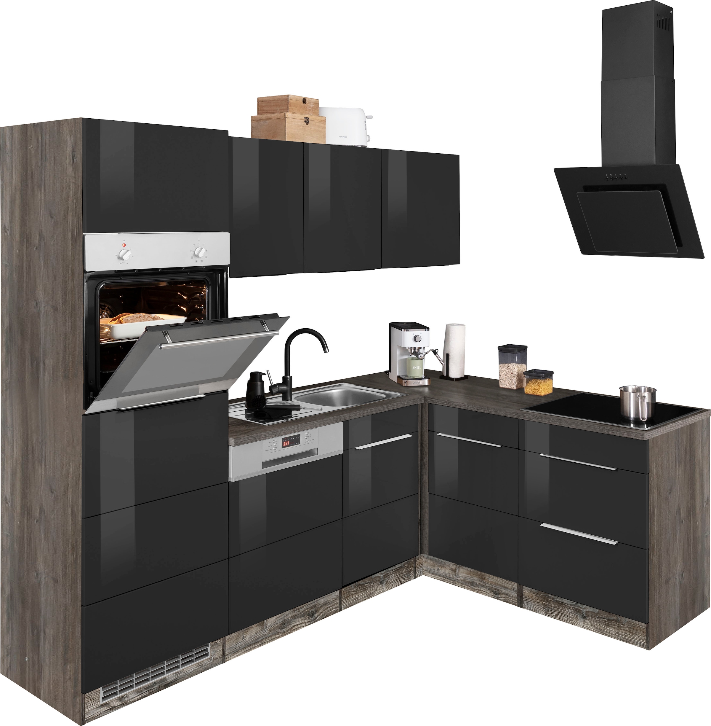KOCHSTATION Winkelküche »KS-Brindisi Stellbreite 230/170 cm«, wahlweise mit E-Geräten und Induktion, mit MDF-Fronten