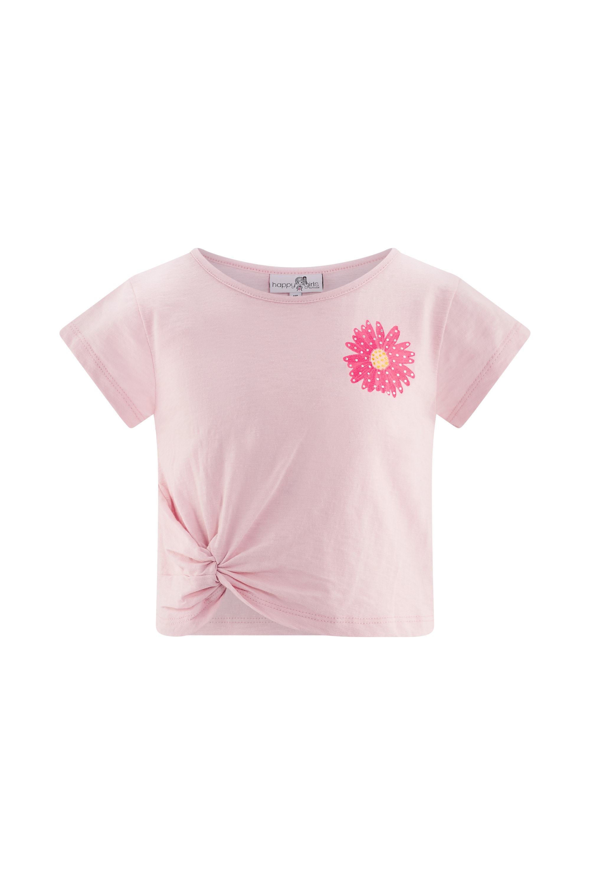 T-Shirt HAPPY GIRLS, Mädchen, Gr. 134, rose, Jersey, Obermaterial: 100% Baumwolle, bedruckt, unifarben, bequem taillenbedeckt, Rundhals, Shirts T-Shirt, mit tollem Knotendetail und Glitzersteinchen