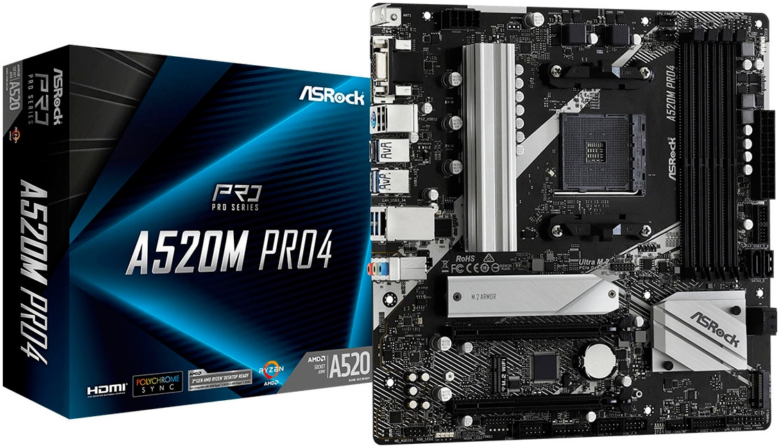 ASROCK Mainboard "A520M Pro4", B:26cm H:6cm T:27,5cm, schwarz, Mainboards