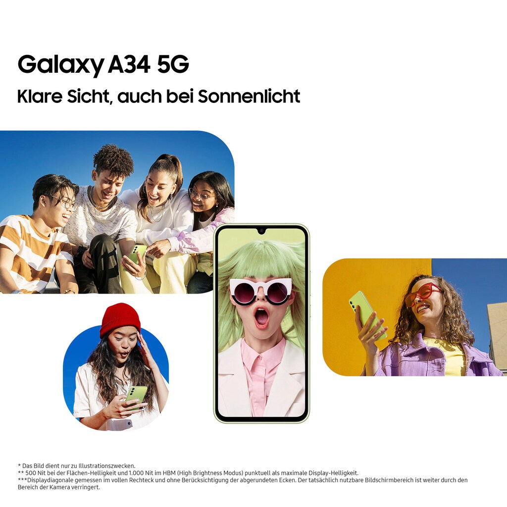 Samsung Smartphone »Galaxy A34 5G 128GB«, leicht grün, 16,65 cm/6,6 Zoll, 128 GB Speicherplatz, 48 MP Kamera