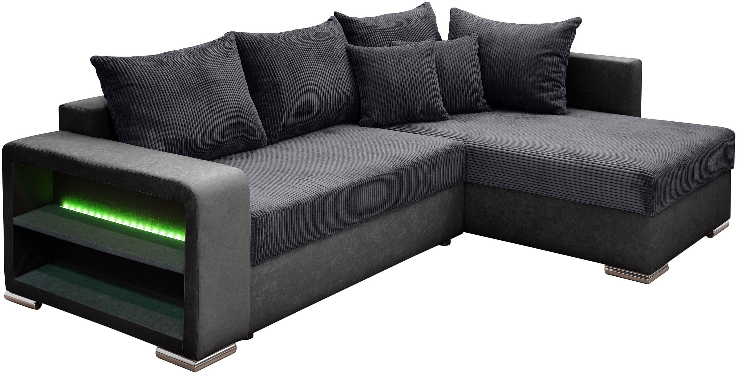 COLLECTION AB Ecksofa »L-Form«, Regalarmlehne mit LED RGB Beleuchtung,Bettfunktion und Bettkasten