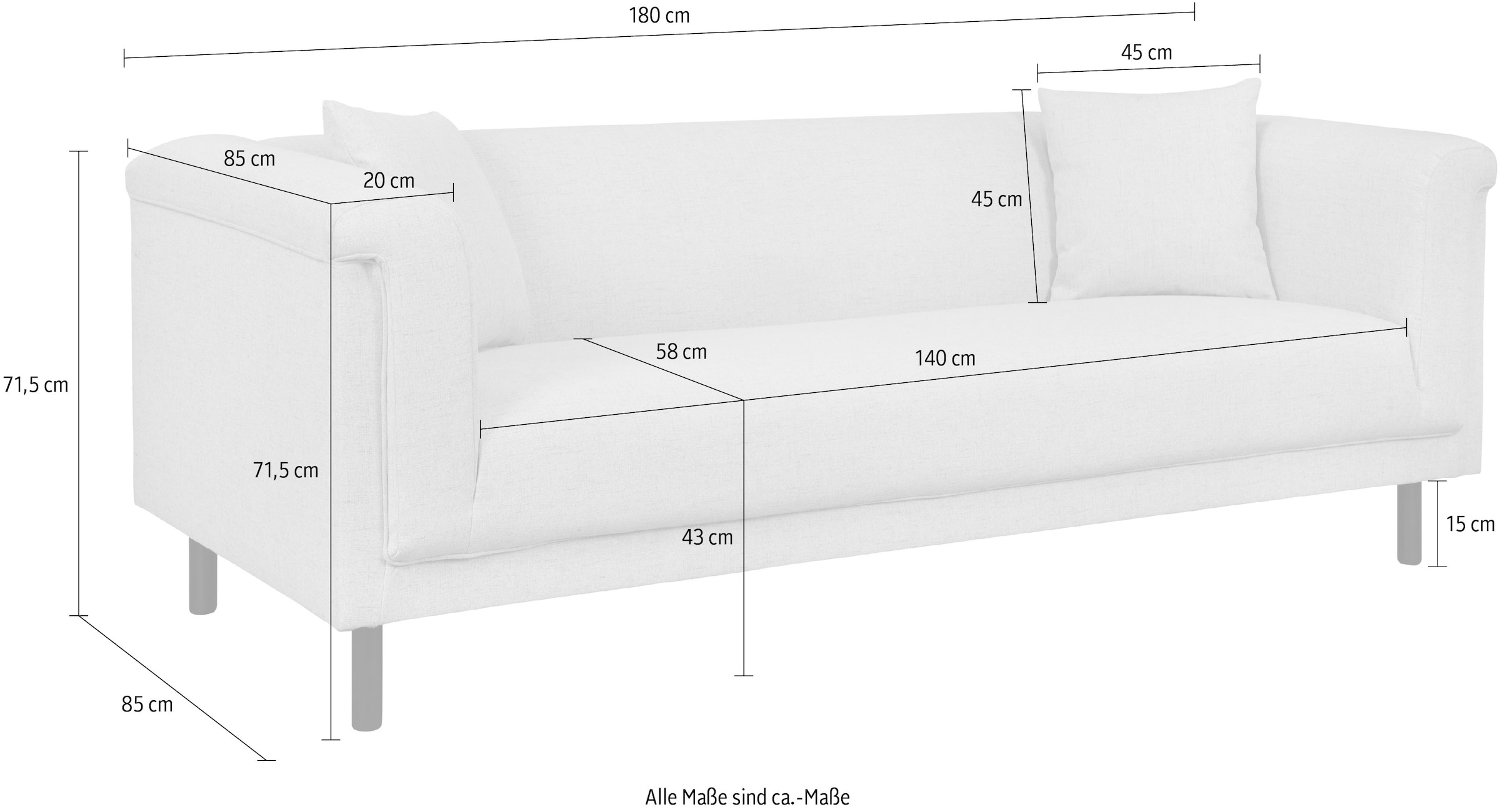 INOSIGN 2-Sitzer »AGNIA B/T/H: 180/85/71 cm«, incl. Zierkissen, auch in Cord und Bouclé