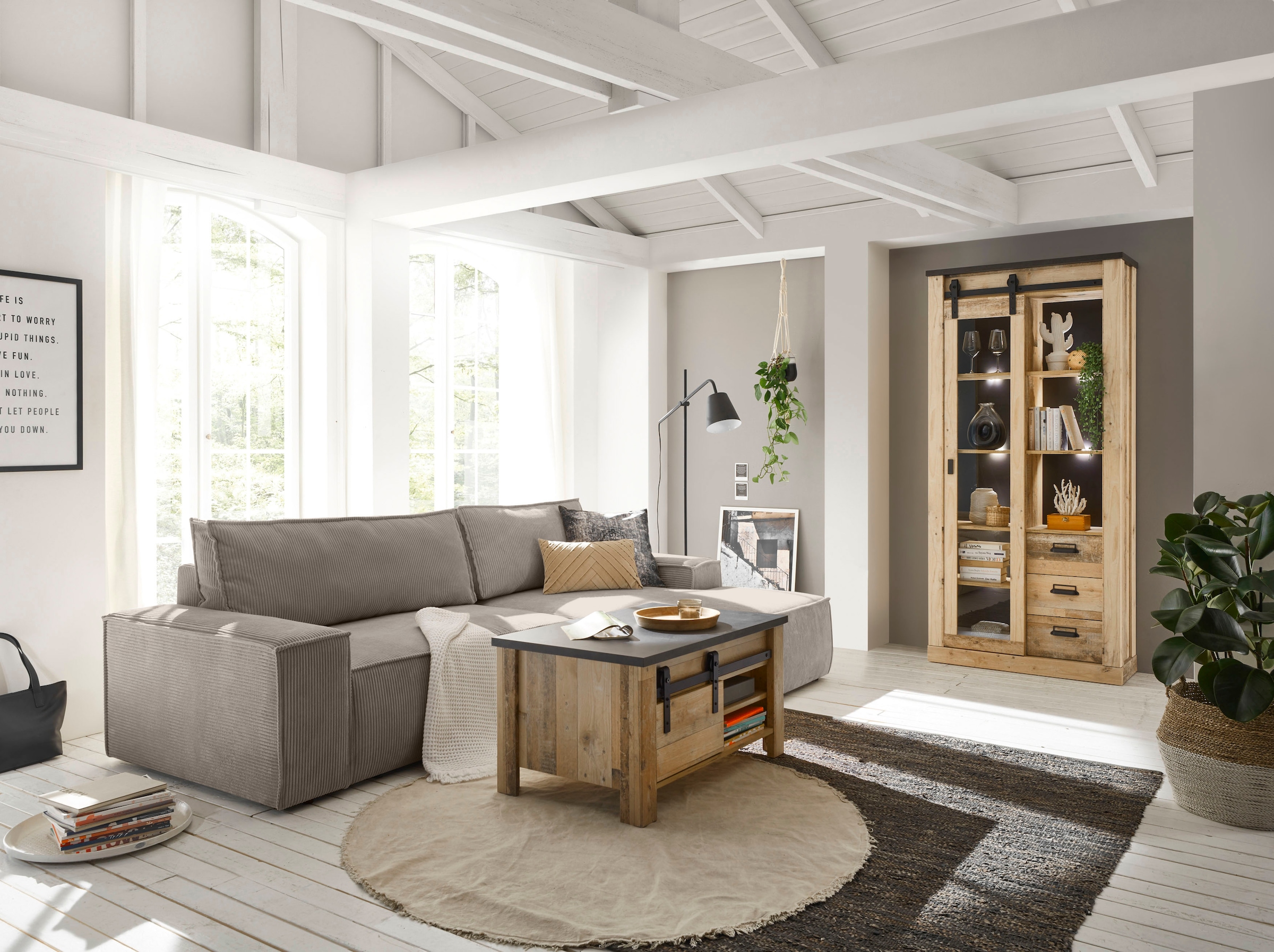 Home affaire Ecksofa »SHERWOOD Schlafsofa 267 cm, L-Form,« Schlaffunktion mit Bettkasten (210x136 cm), Cord, Vintage, Samtvelours