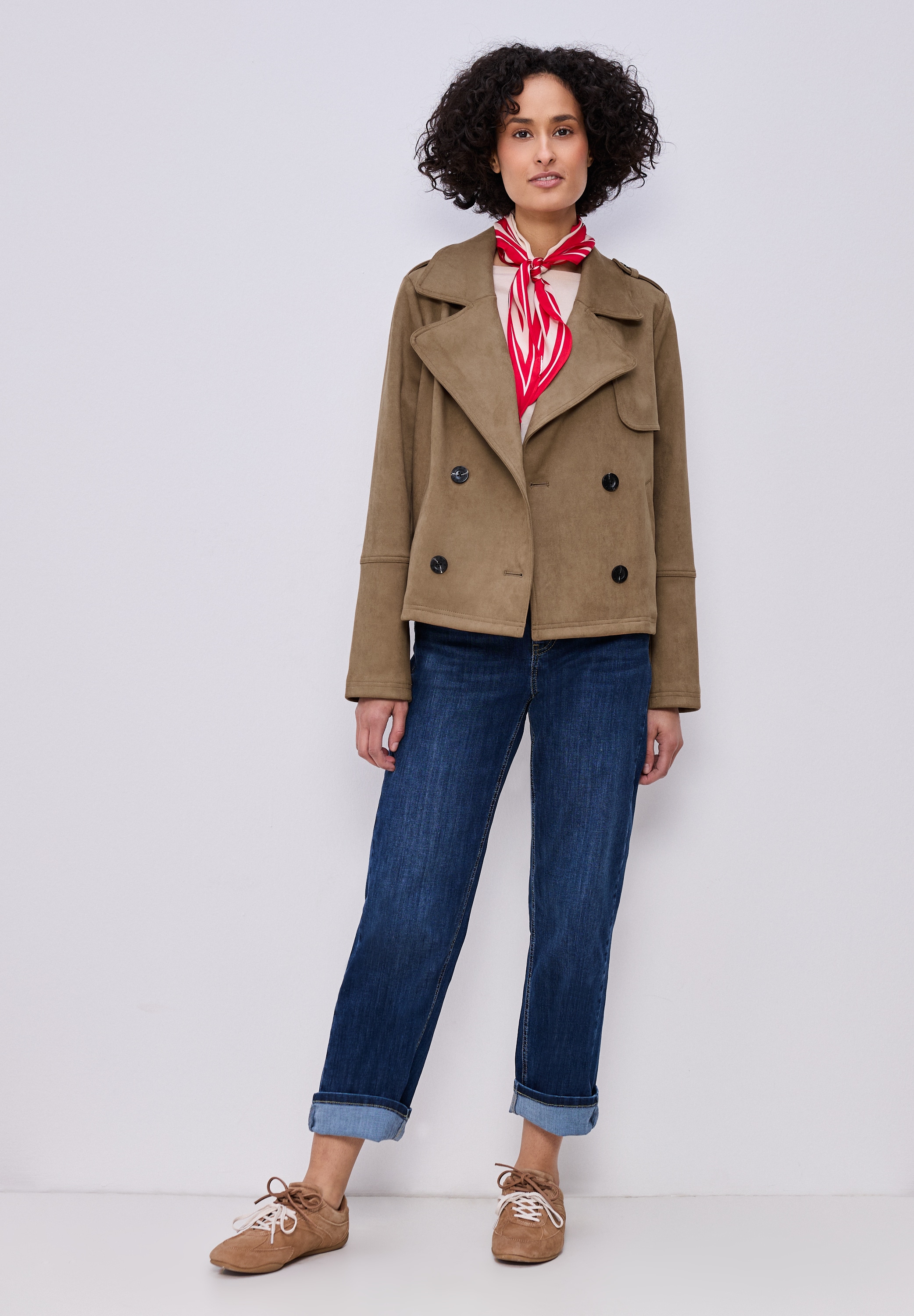 STREET ONE Lederimitatjacke ohne Kapuze in Velours-Optik