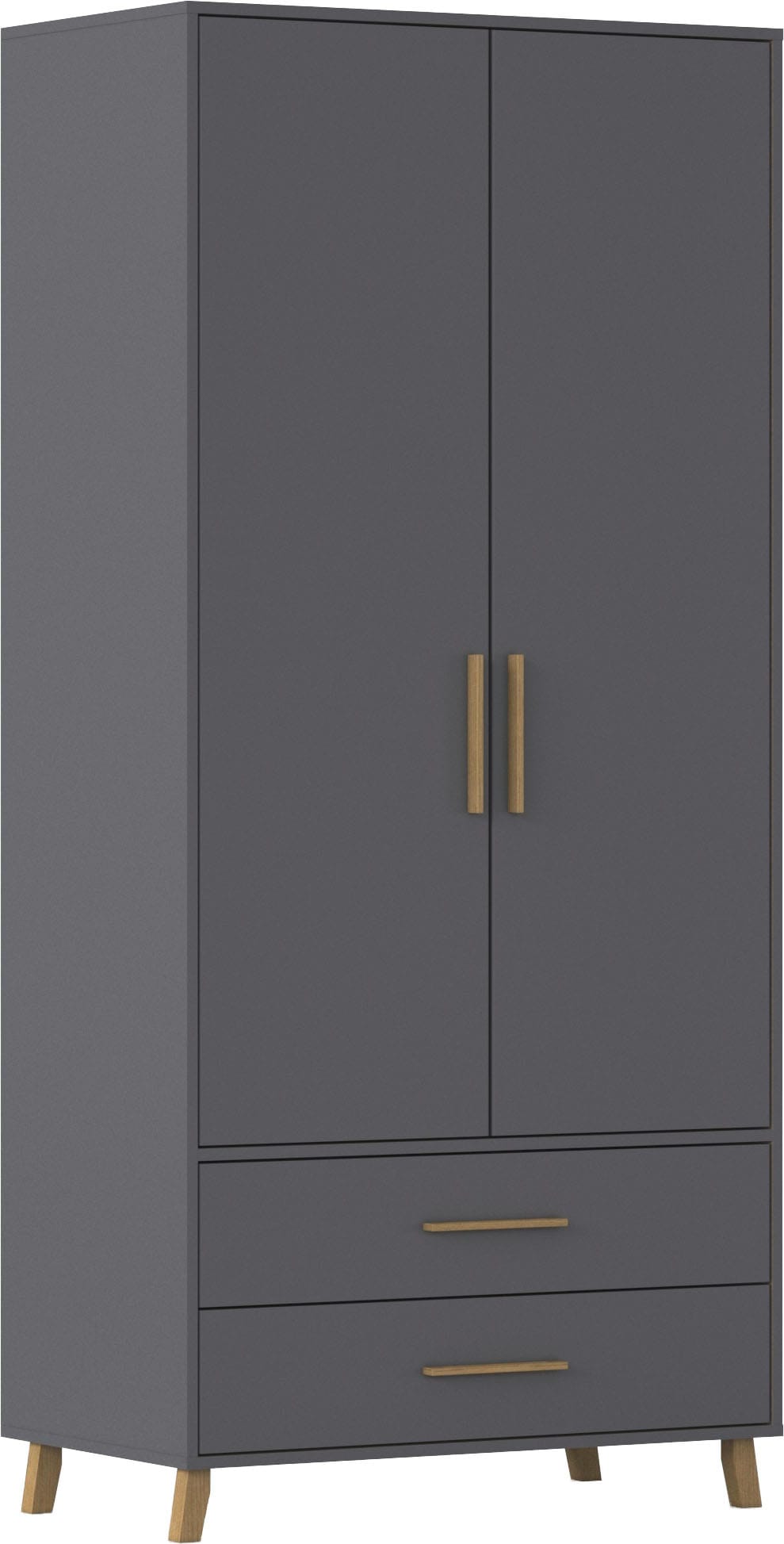 rauch "Kleiderschrank Schrank Garderobe SHINJO Breiten 93/140/187 cm" in 3 verschiedenen Ausstattungen BASIC/CLASSIC/PREMIUM, Griffe und Füße aus Massivholz mit 2 Schubladen MADE IN GERMANY
