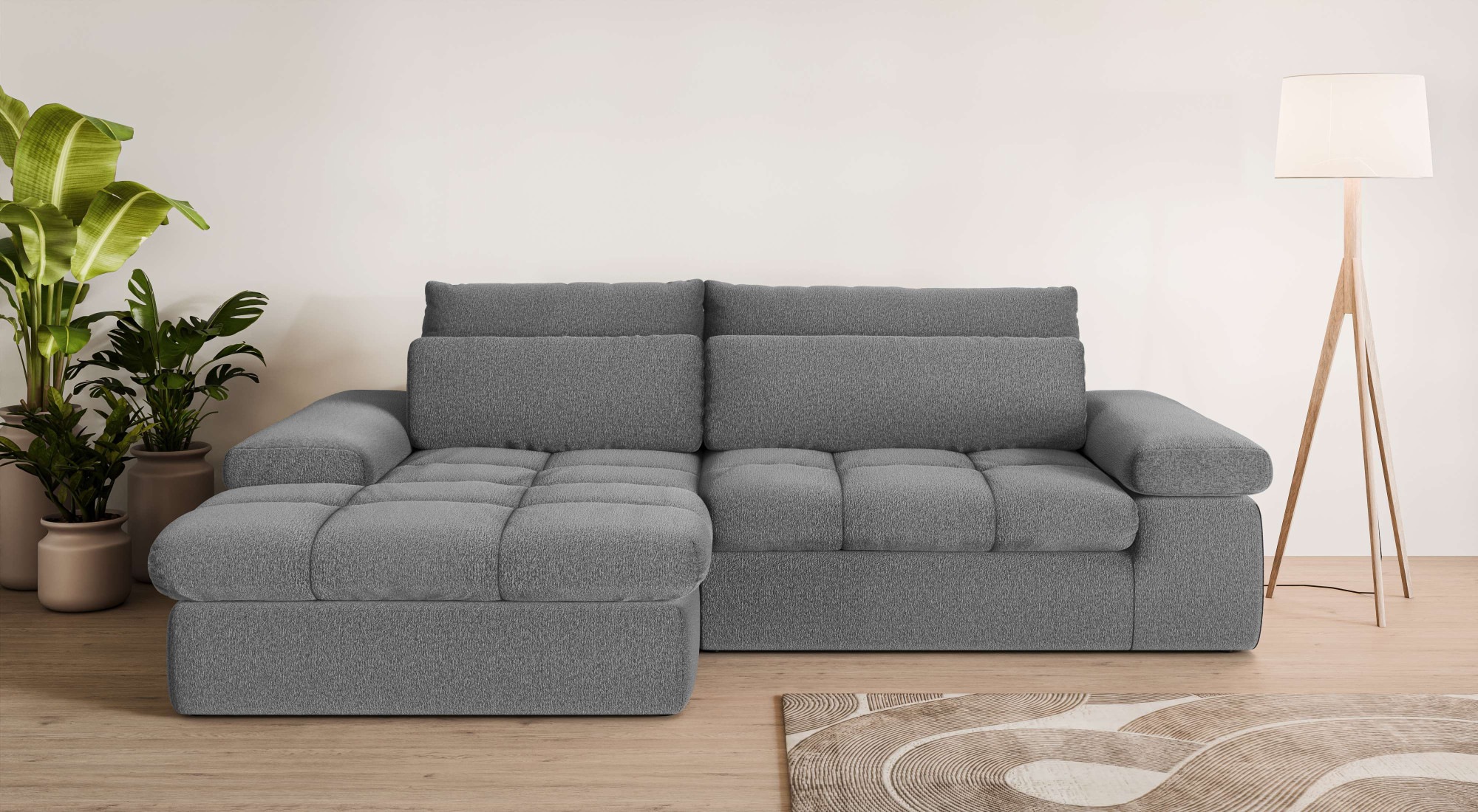 Home affaire Ecksofa "ALVERIE mit Recamiere, moderne Steppung, Maße: B/T/H 274/203/106 cm" L-Form mit Wellenunterfederung, mit 4 Rückenkissen, pflegeleicht Stoff