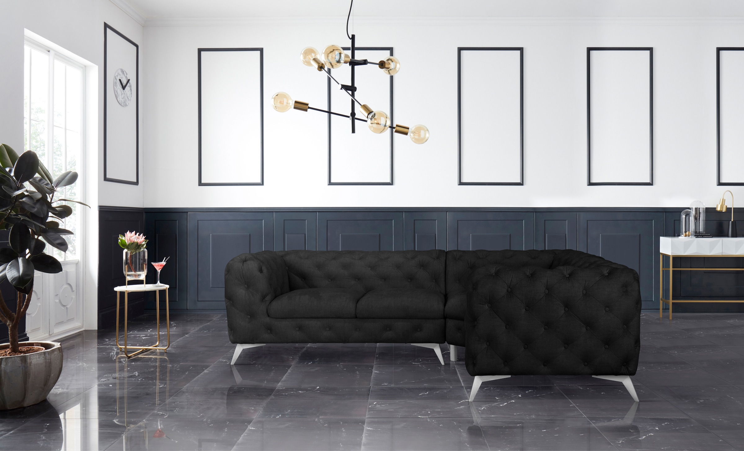 Leonique Chesterfield-Sofa "Ecksofa GLYNIS L-Form mit Wellenunterfederung, günstig online kaufen
