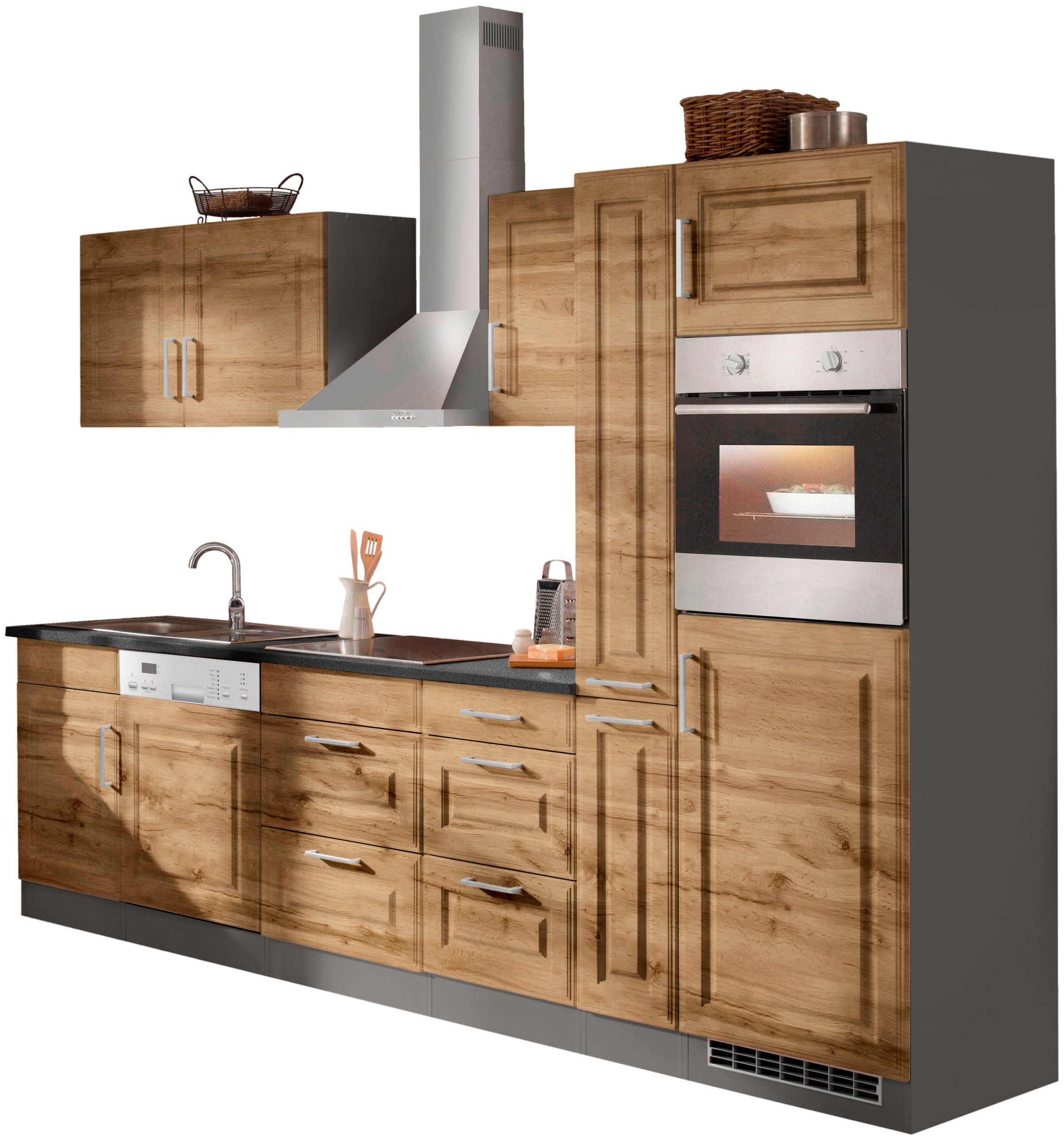 KOCHSTATION Küchenzeile »KS-Stockholm«, Breite 310 cm, mit hochwertigen MDF Fronten im Landhaus-Stil