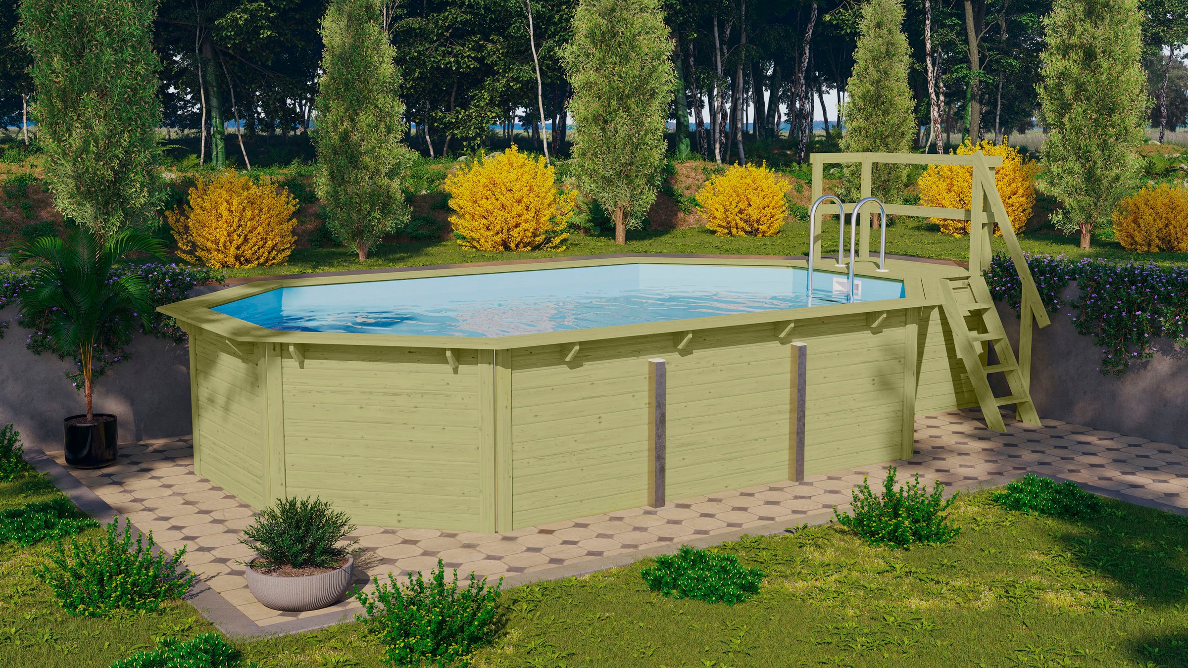 Karibu Achteckpool "Rimini 4X mit Sonnendeck", (Set, 7 tlg.), BxLxH: 690x400x121cm