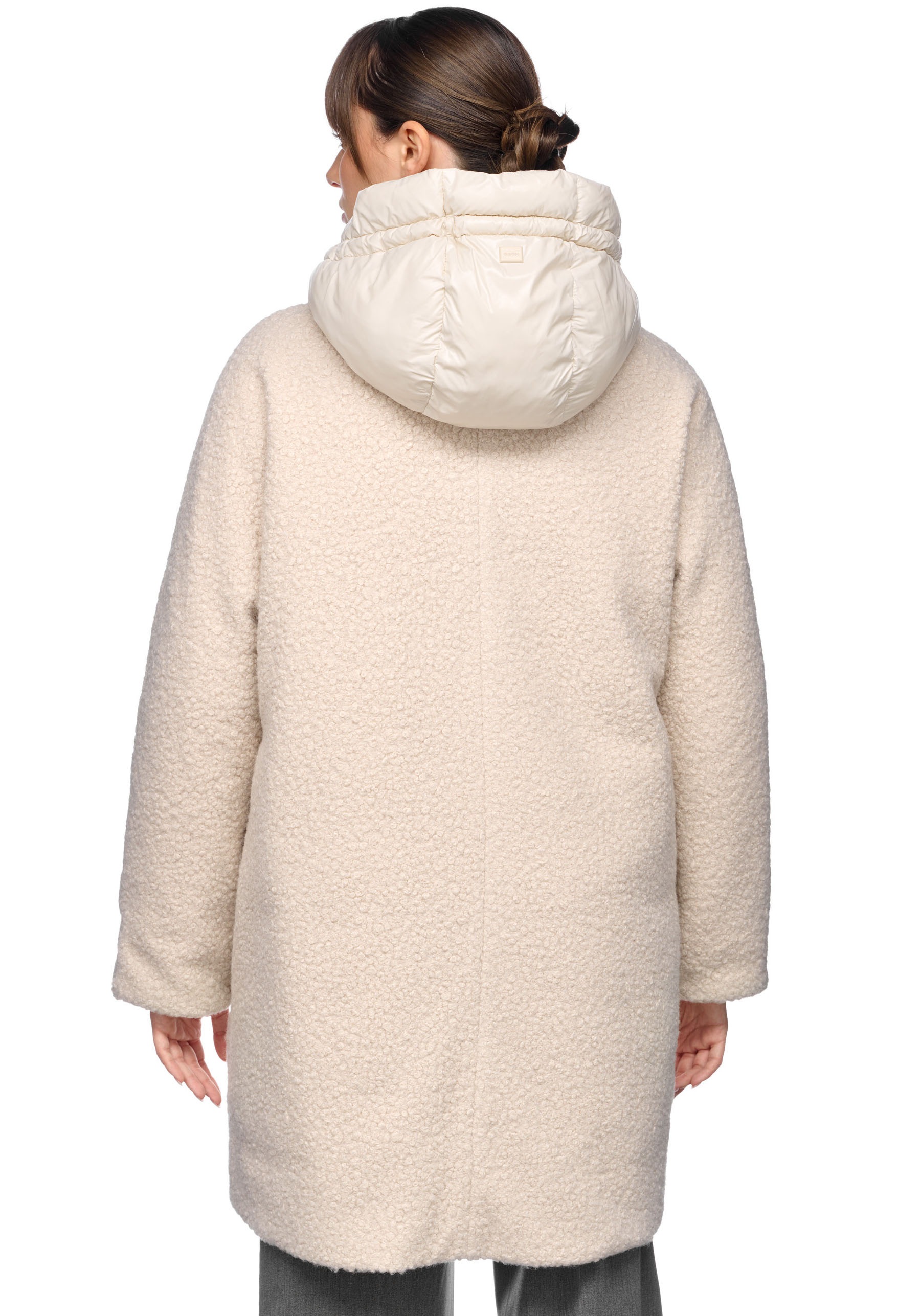 Geox Kurzmantel »CALITHE«, im Materialmix, Kapuze, große aufgesetzte Taschen, Knöpfe