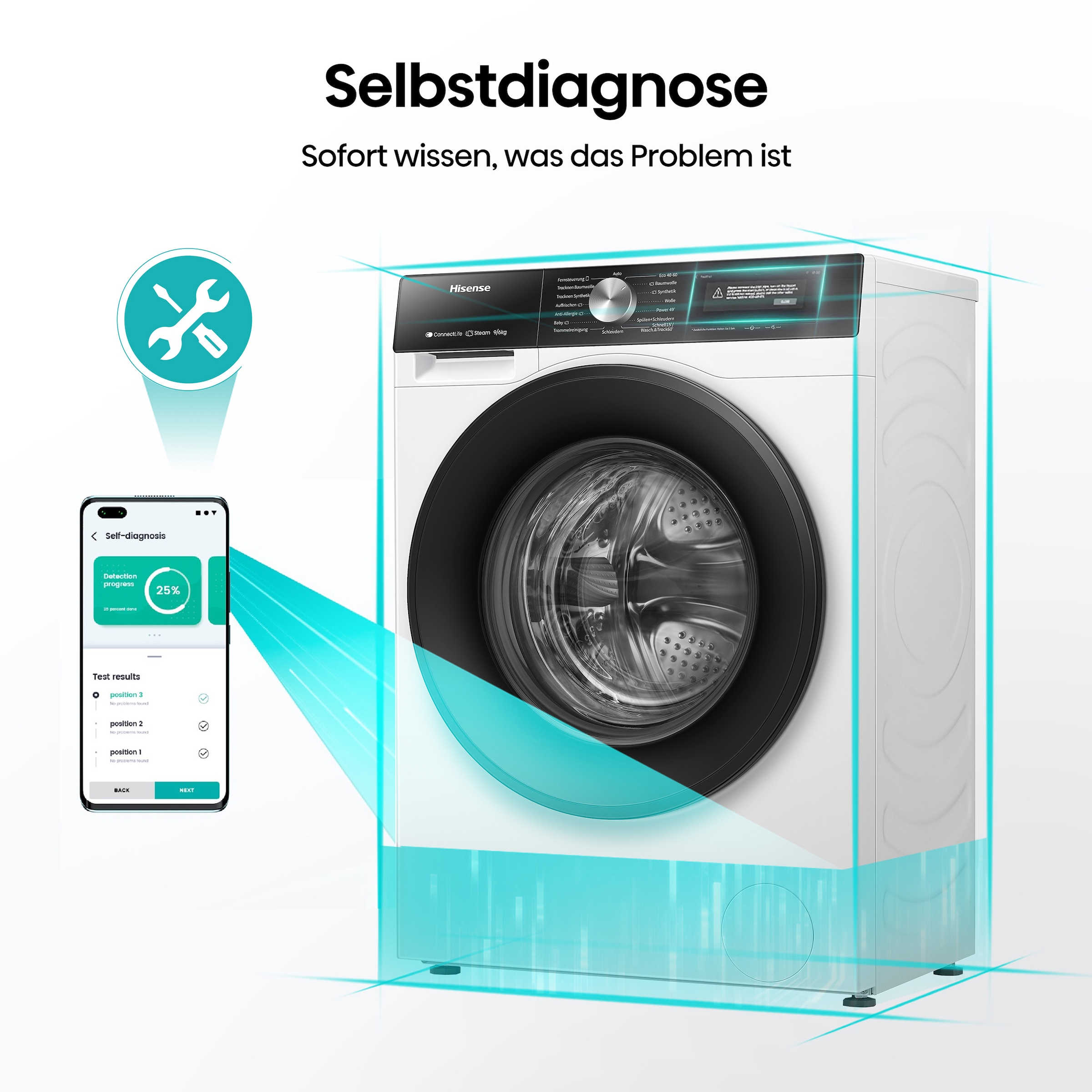 Hisense Waschtrockner »WD3S9043BW3« 3s Serie 9 kg /6 kg 72 dB(A) Waschen & Trocknen in 60 min.