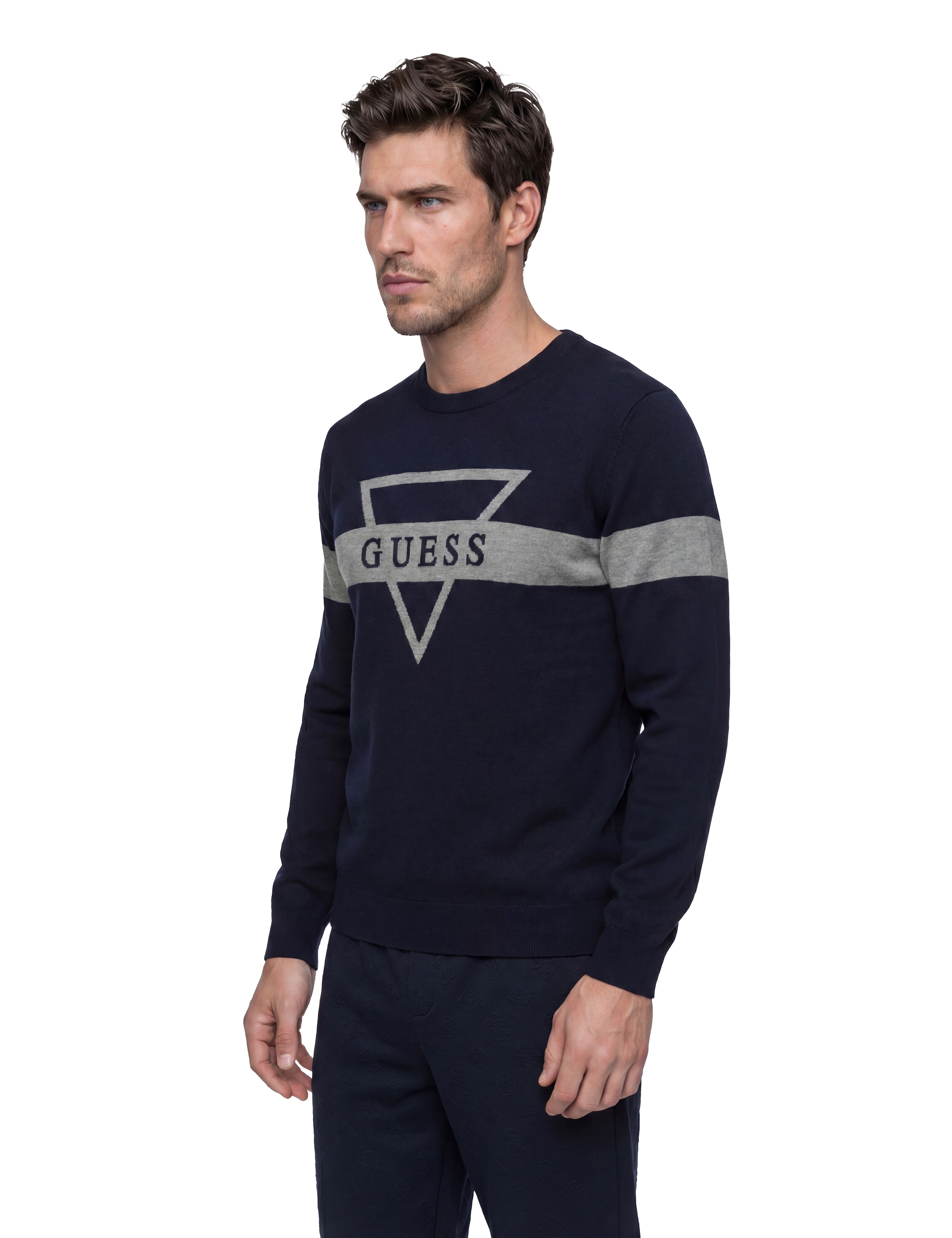 Guess Strickpullover mit Seide und Wolle, Regular Fit, Jacquard-Logo