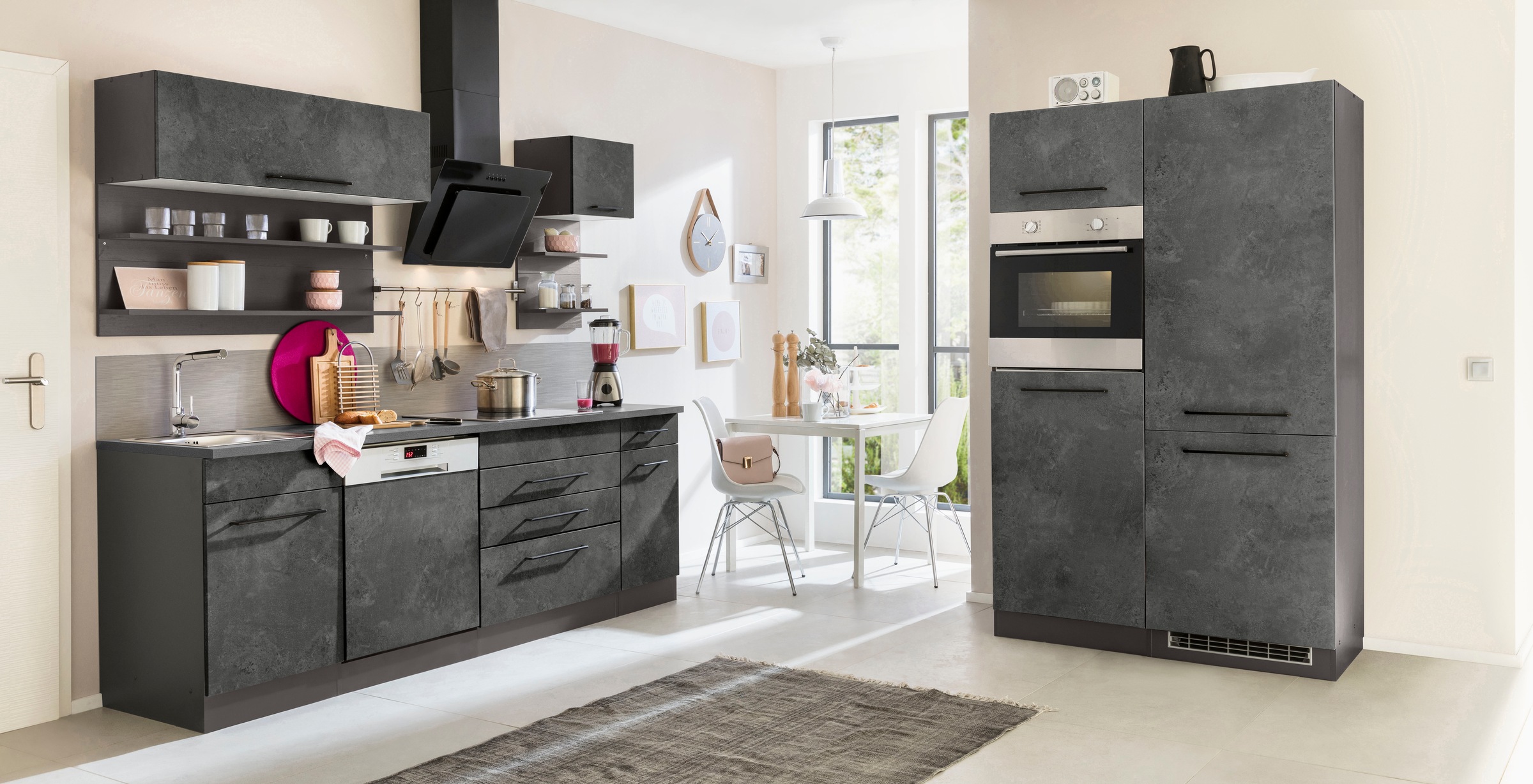 KOCHSTATION "KS-Tulsa" mit E-Geräten, Breite 350 cm, schwarze Metallgriffe, günstig online kaufen