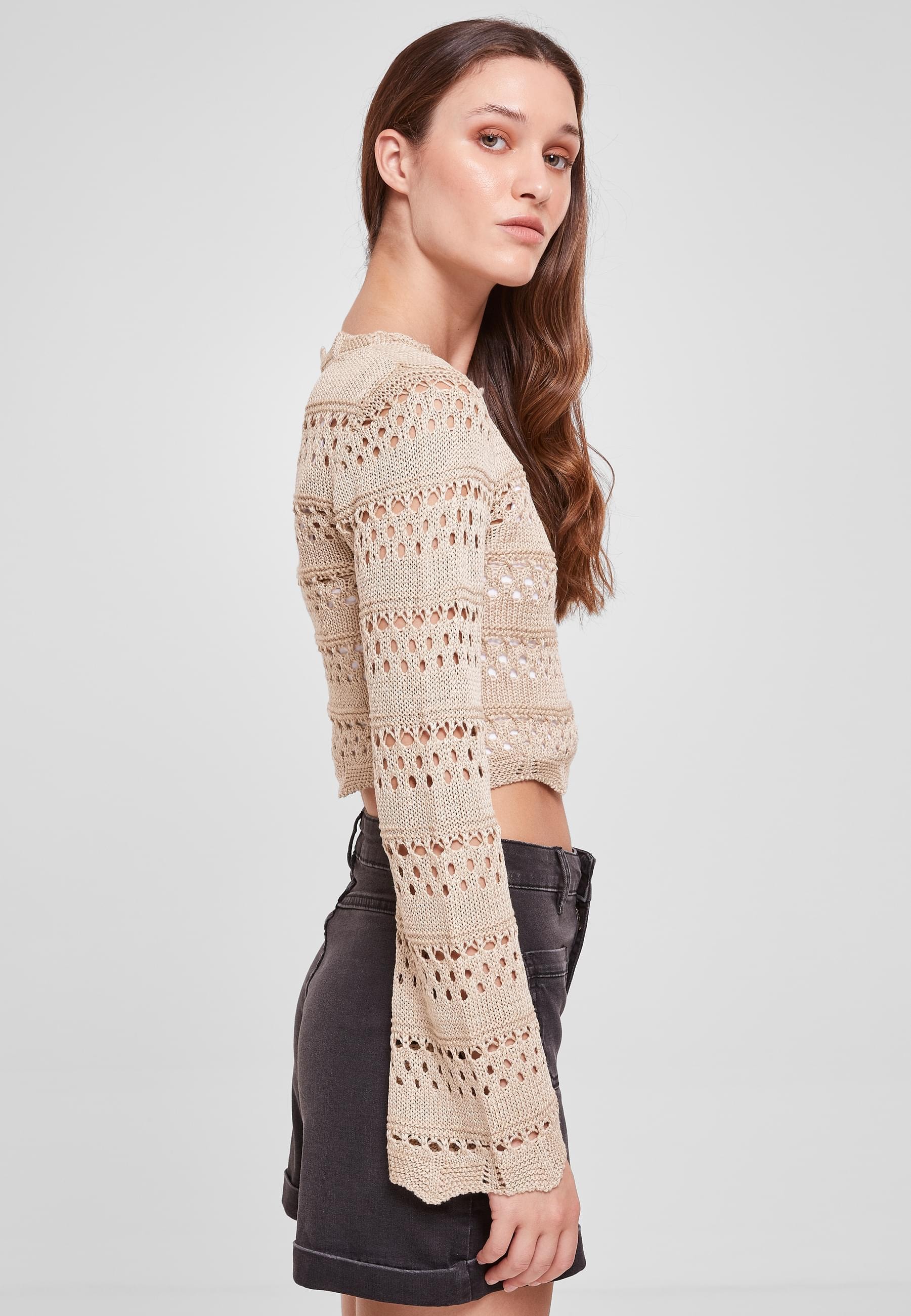 URBAN CLASSICS Rundhalspullover »Urban Classics Damen Ladies Cropped Crochet Knit Sweater«, (1 tlg.)