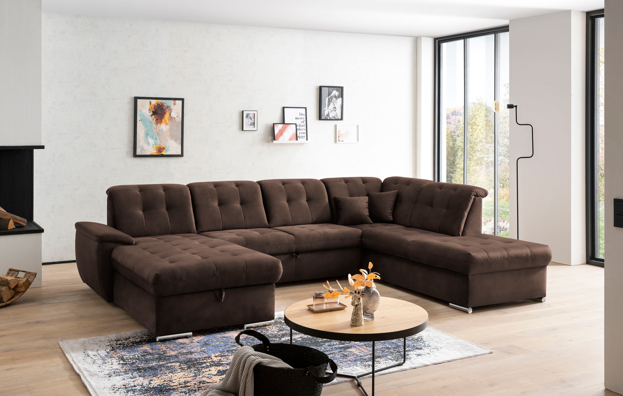 exxpo - sofa fashion Wohnlandschaft »Durango, aufwendige Sitz- und Rückenverarbeitung, bequem, U-Form«, inkl. Kopfteilverstellung, wahlweise mit Bettfunktion und Bettkasten
