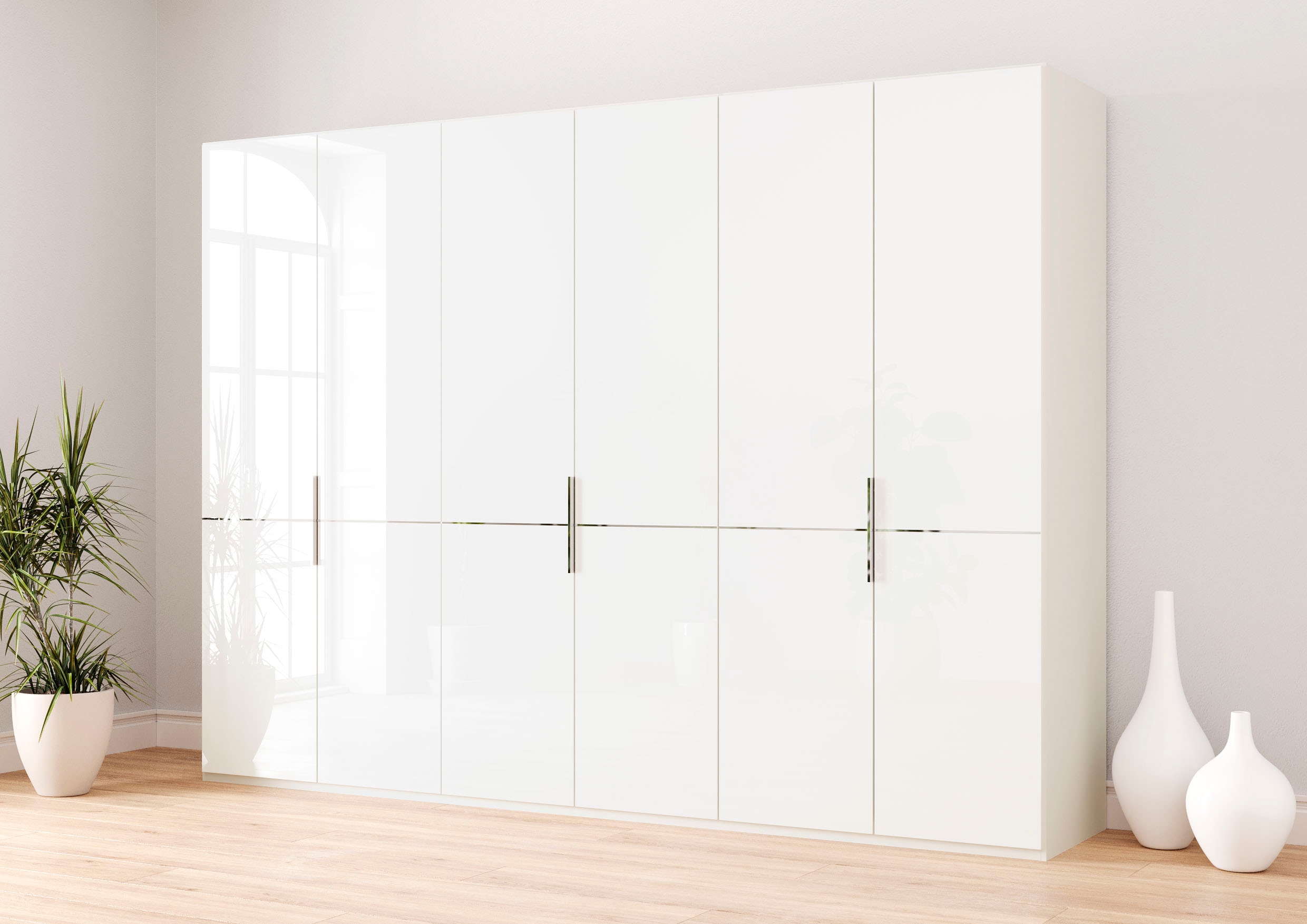 Musterring Kleiderschrank "Imola W" Einlegeböden und Kleiderstangen,mit Glastüren und Aufleistung in Chrom
