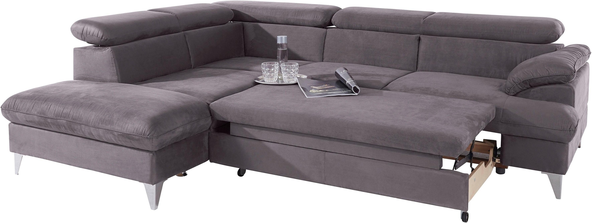 COTTA Polstergarnitur »Caluso«, Set: bestehend aus Ecksofa, Hocker, Ecksofa inkl. Kopfteilverstellung
