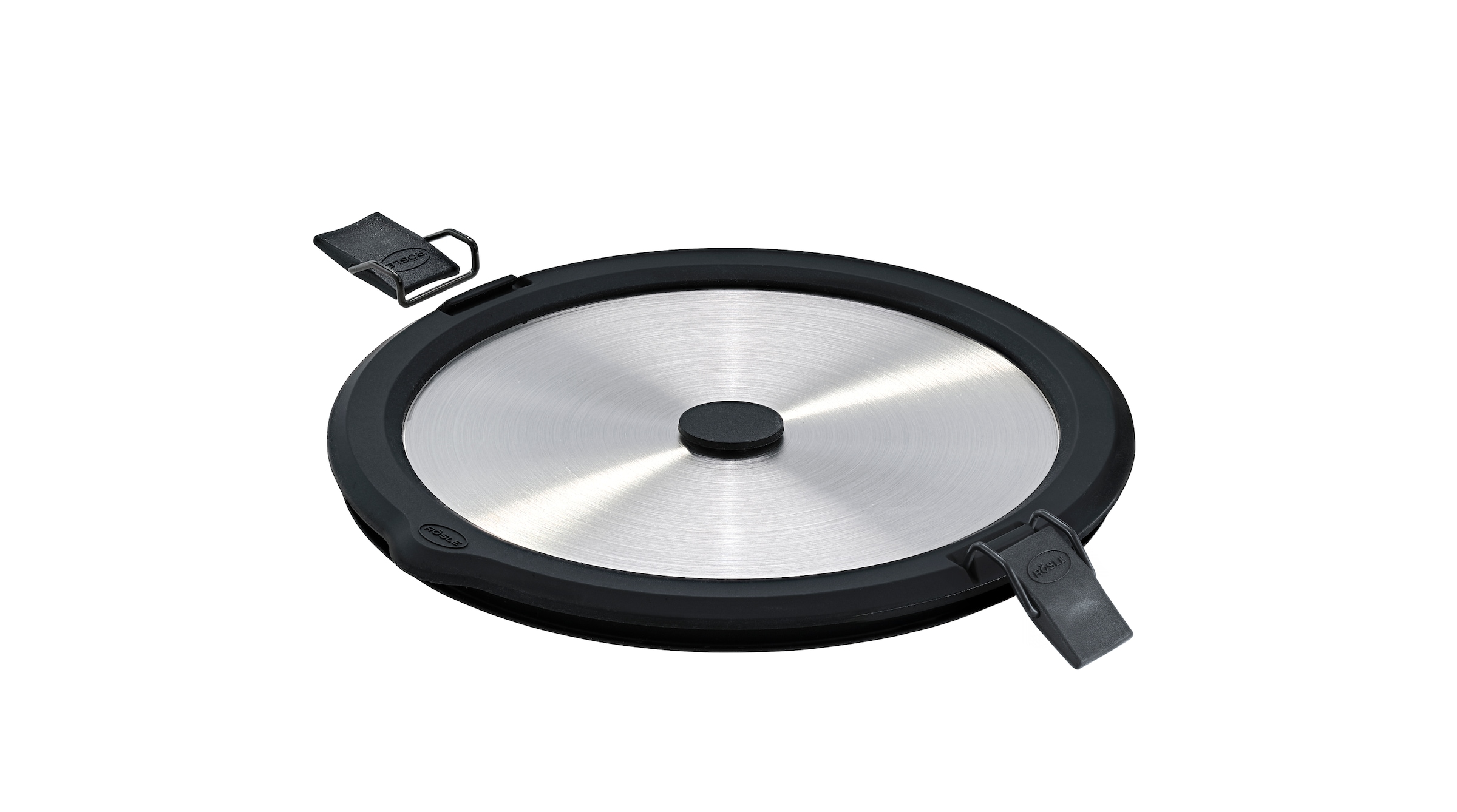 RÖSLE Deckel "Edelstahldeckel FLEXX 2GO 1,4 L rund mit Clips", B/H/L: 19,5cm x 1,6cm x 19,5cmsilberfarben, schwarz, Deckel, Deckel für 1,4 L Dose