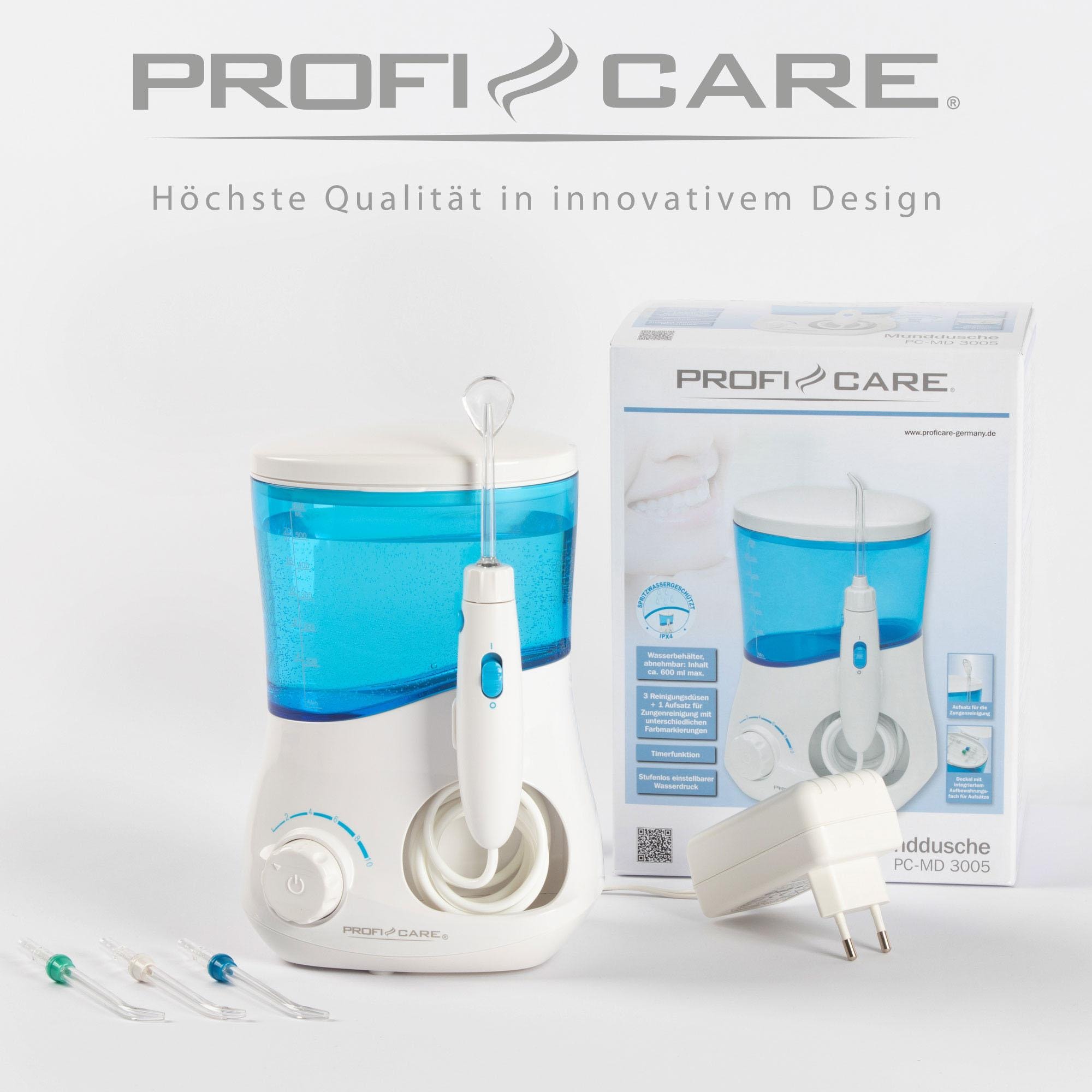 ProfiCare Munddusche »PC-MD 3005«, 4 St. Aufsätze}, stufenlos regelbarer Wasserdruck