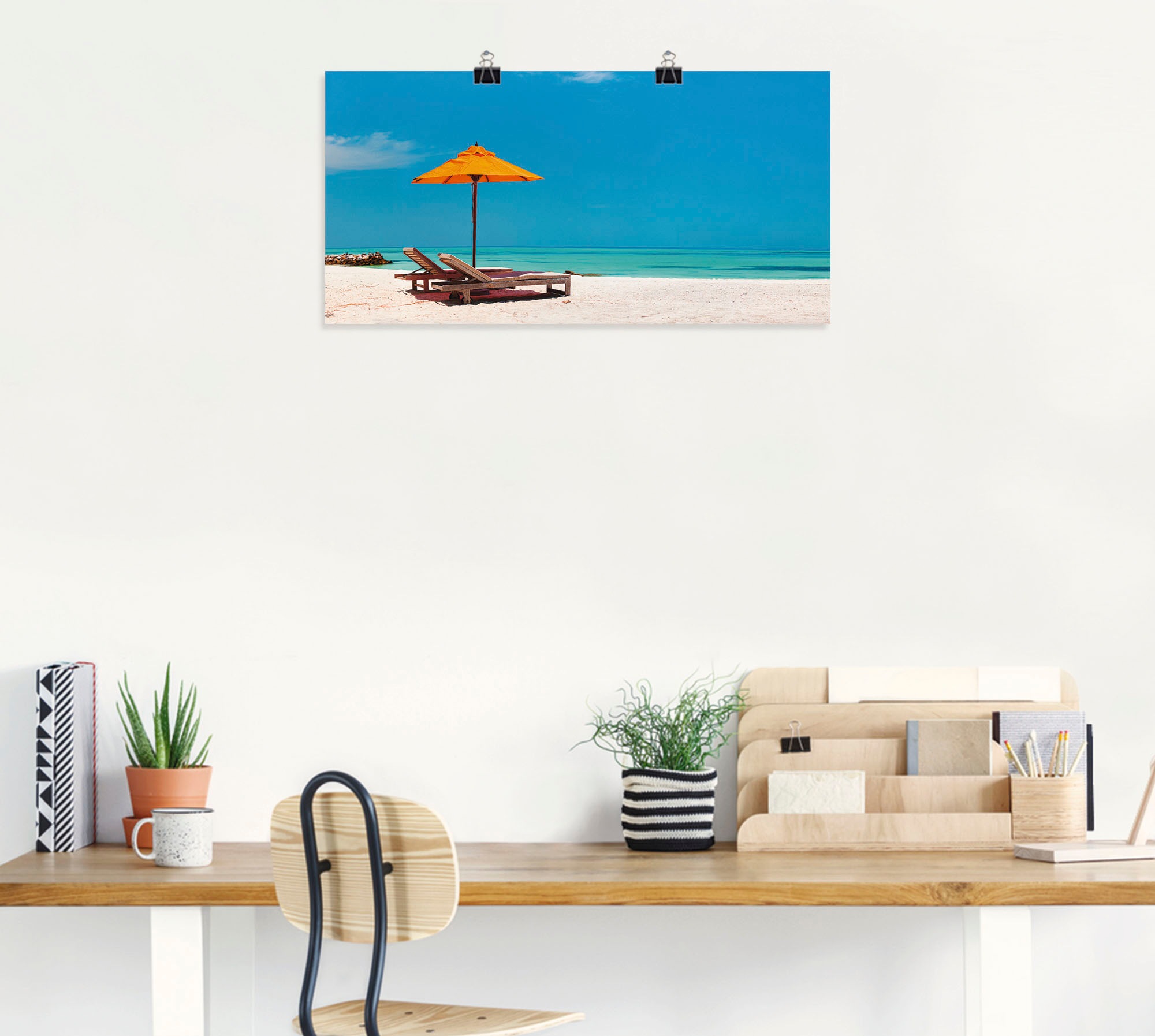 Artland Wandbild »Liegestuhl Sonnenschirm Strand Malediven«, Strand, (1 St.), als Alubild, Outdoorbild, Leinwandbild, Poster, Wandaufkleber