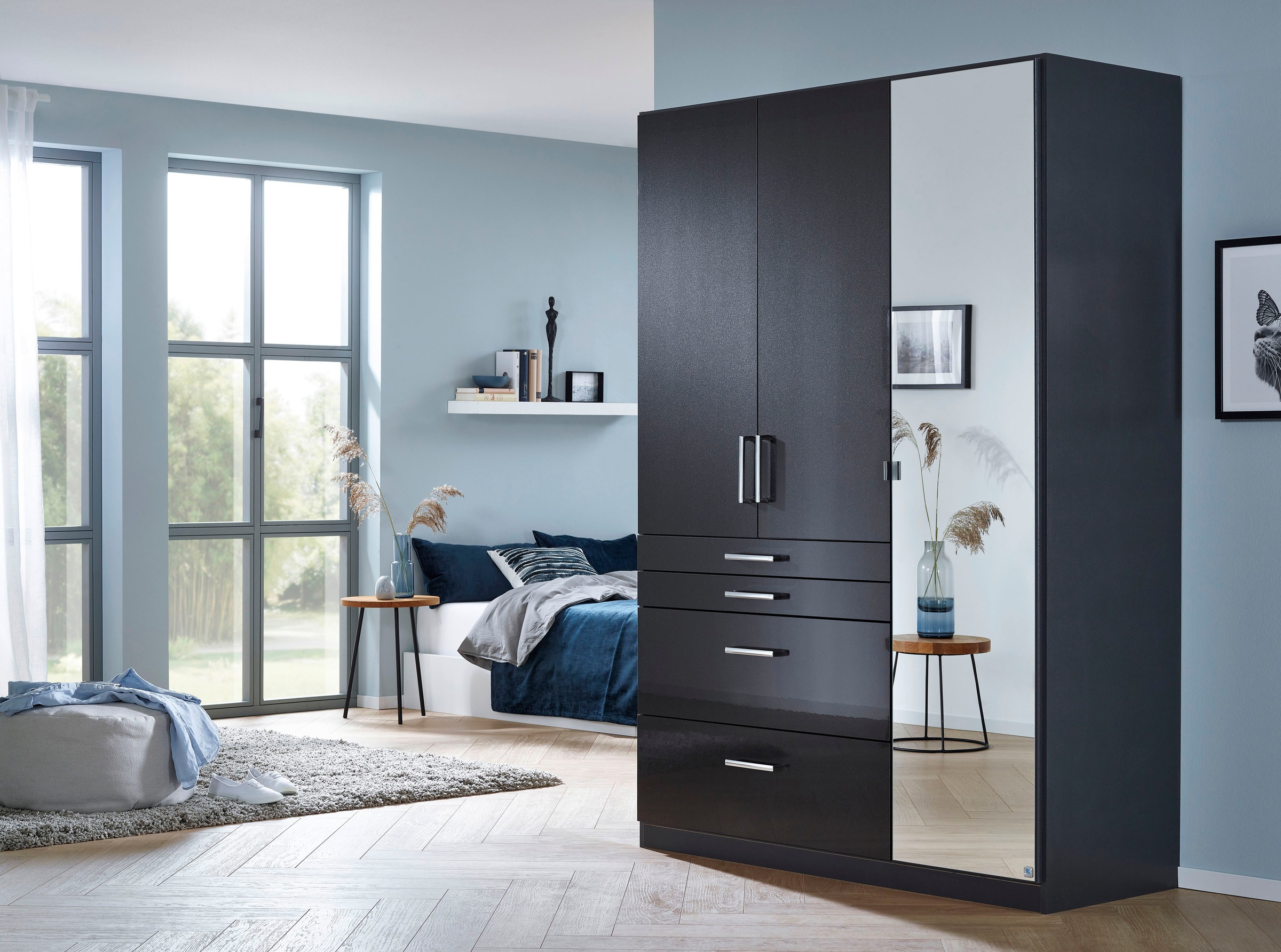 rauch Drehtürenschrank »Kleiderschrank Schrank Garderobe Garderobenschrank Topseller HOMBURG«, mit Spiegel, oberer Schubkasten mit Einteilung MADE IN GERMANY