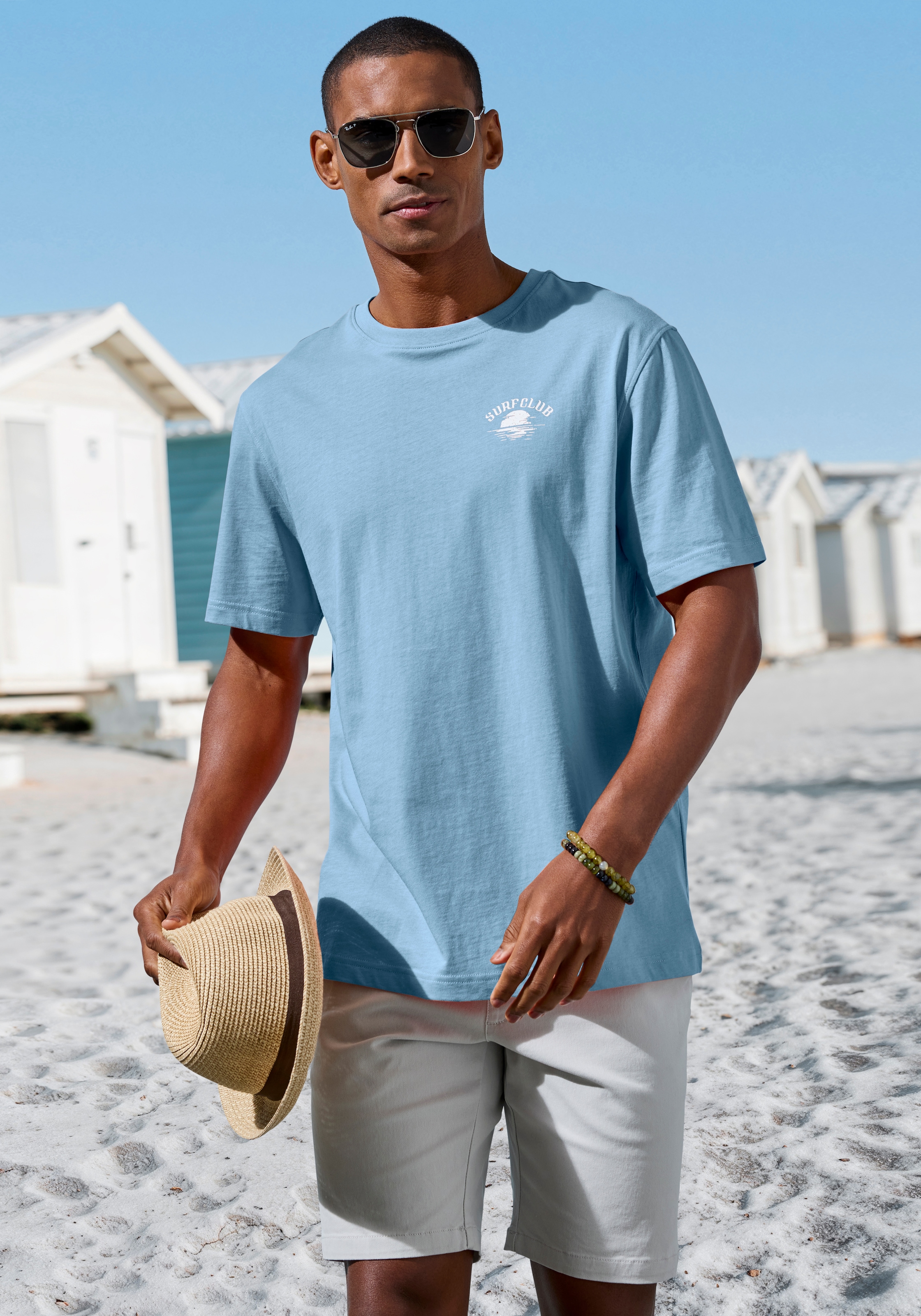 Beachtime T-Shirt », Shirt mit modischem Surfer Print« Regular-Fit bis Größe 5XL, mit kleinem Print vorn/großem Print hinten