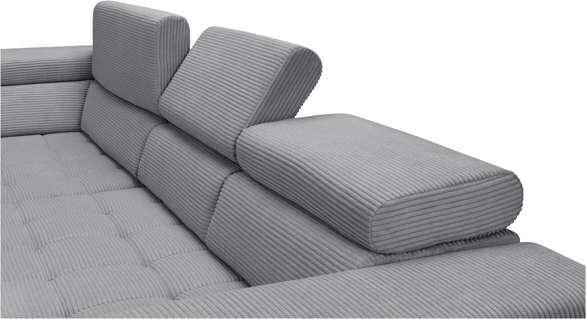 exxpo - sofa fashion Ecksofa »Elianos, hoher Sitzkomfort, aufwendige Kreuzsteppung im Sitz, L-Form«, Kopfteile & Sitztiefe verstellbar, ohne Bettfunktion, Cord, grey