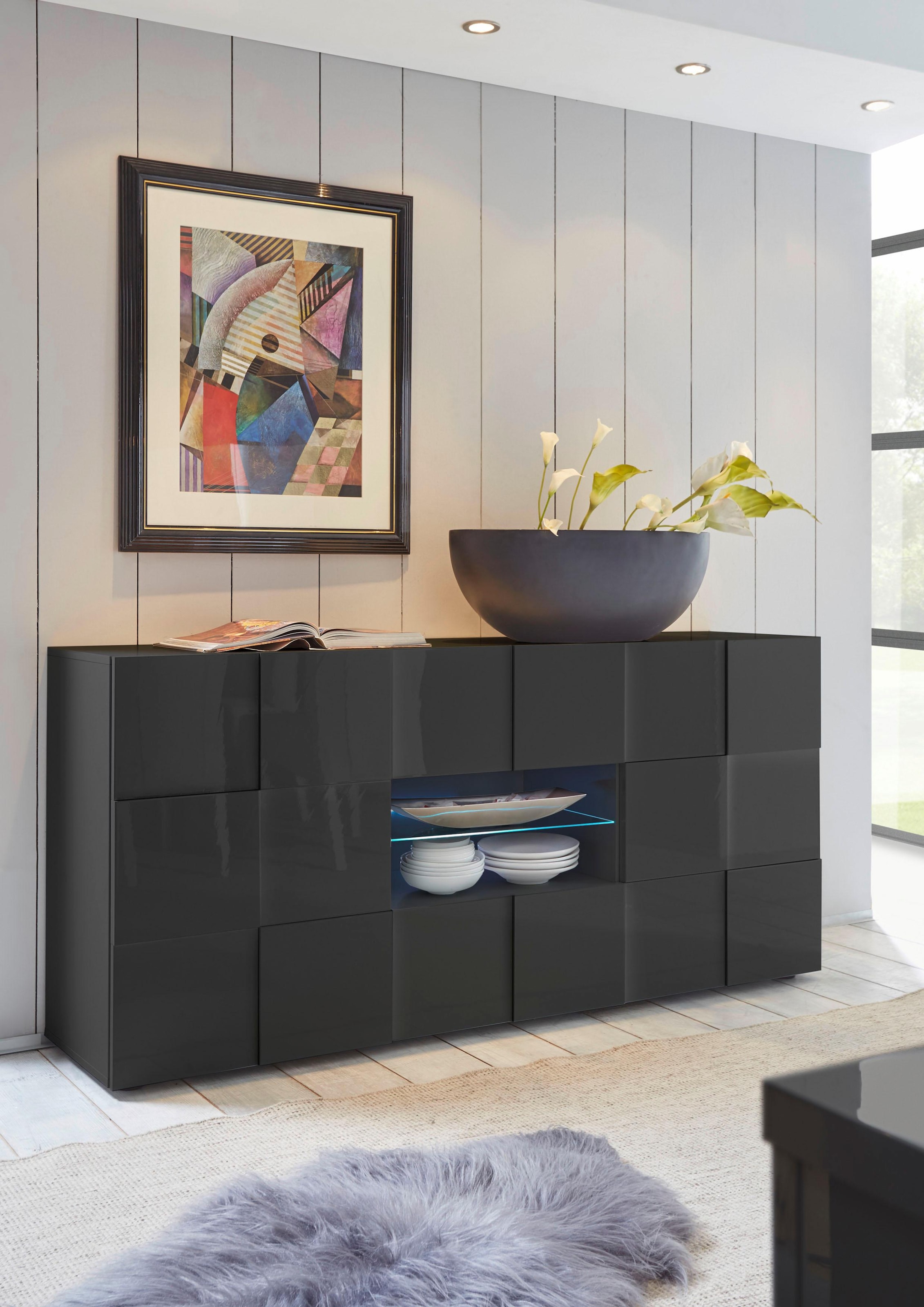INOSIGN Sideboard »Dama Breite 181, Kommode 2 Türen u. 2 Schubkästen, Anrichte«, Front in 3D-Optik, viel Stauraum, verschiedene Farben