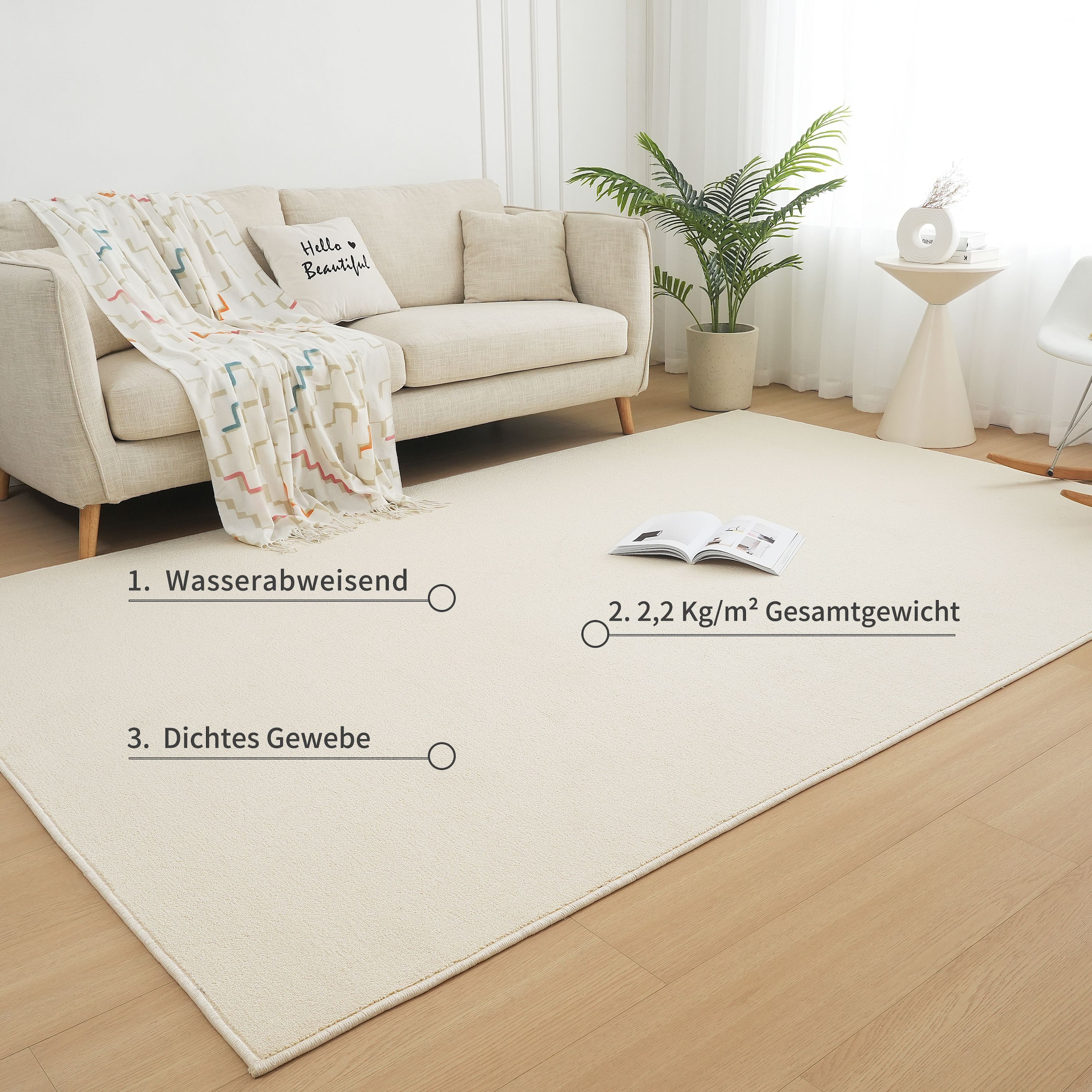 my home Teppich »Jola, Uni-Farben, besonders dichte Qualität, Boho«, rechteckig, 7 mm Höhe, Wohnzimmer, Schlafzimmer, Flur, Kinderzimmer, wasserabweisend