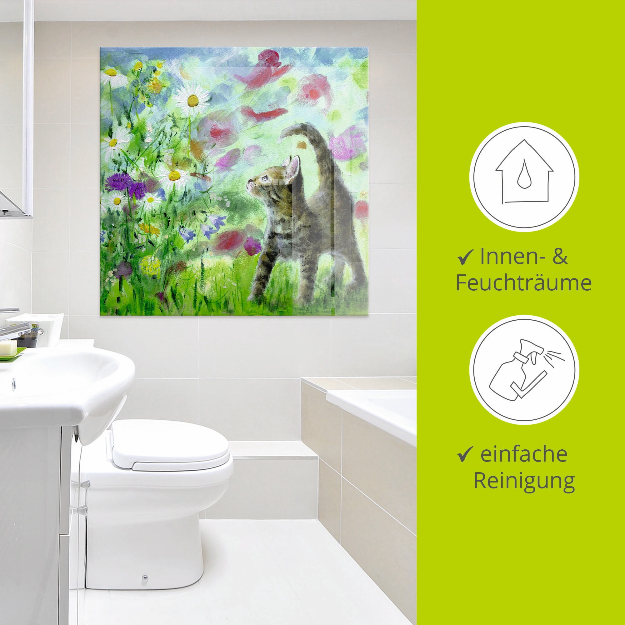 Artland Glasbild »Sommerwiese mit Kätzchen«, Haustiere, (1 St.), in verschiedenen Größen